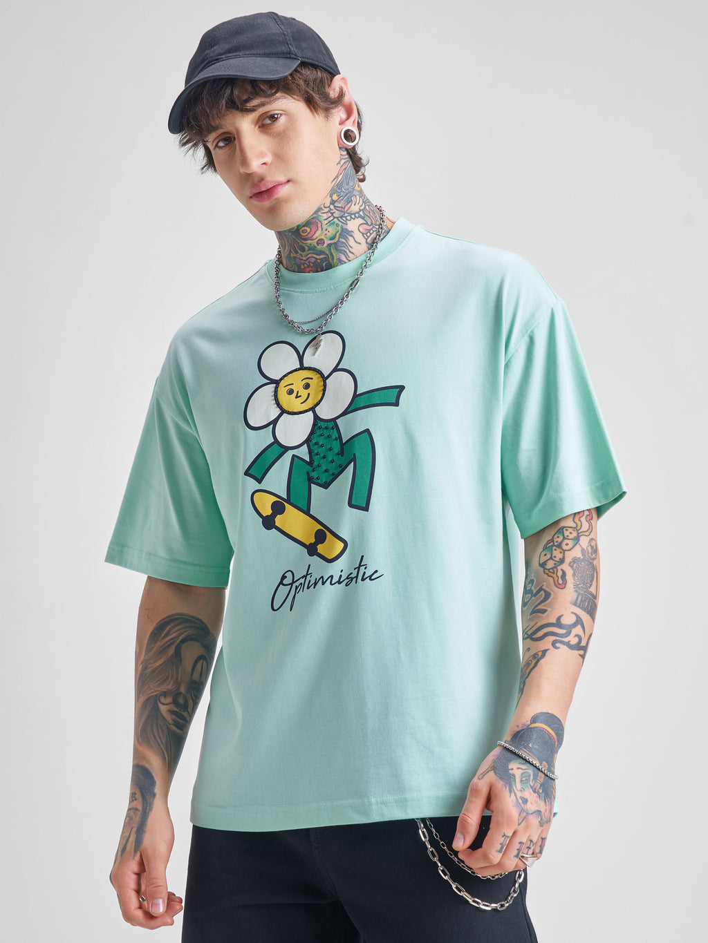 Highlander Men Green Printed Round Neck Oversized Fit T-Shirt - Green - Image 1
