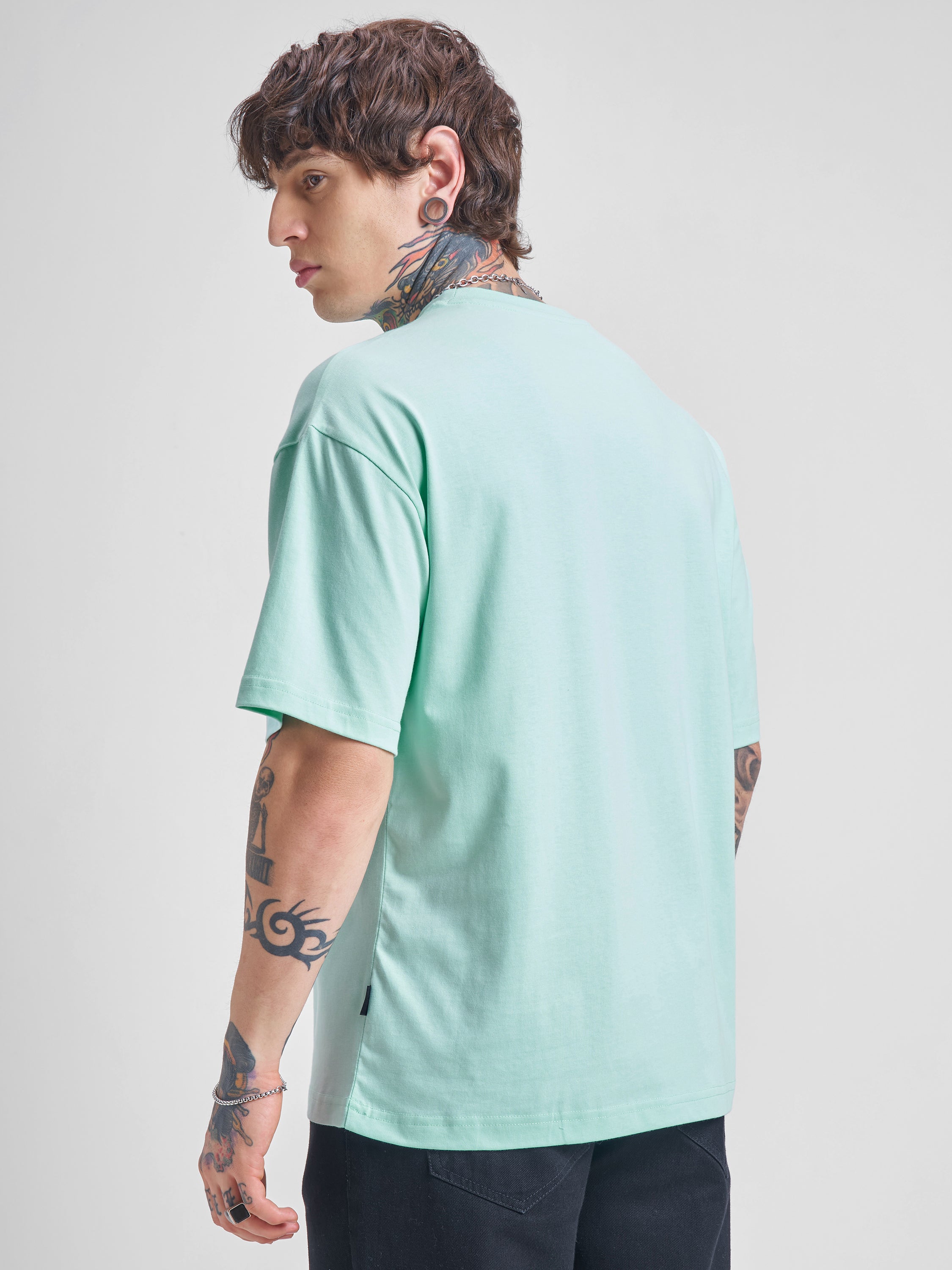 Highlander Men Green Printed Round Neck Oversized Fit T-Shirt - Green - Image 3