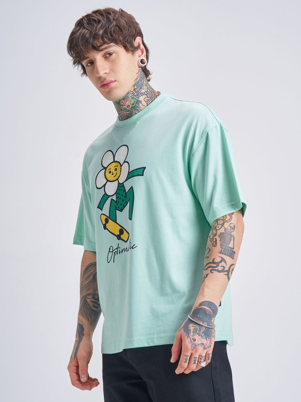 Highlander Men Green Printed Round Neck Oversized Fit T-Shirt - Green - Image 4