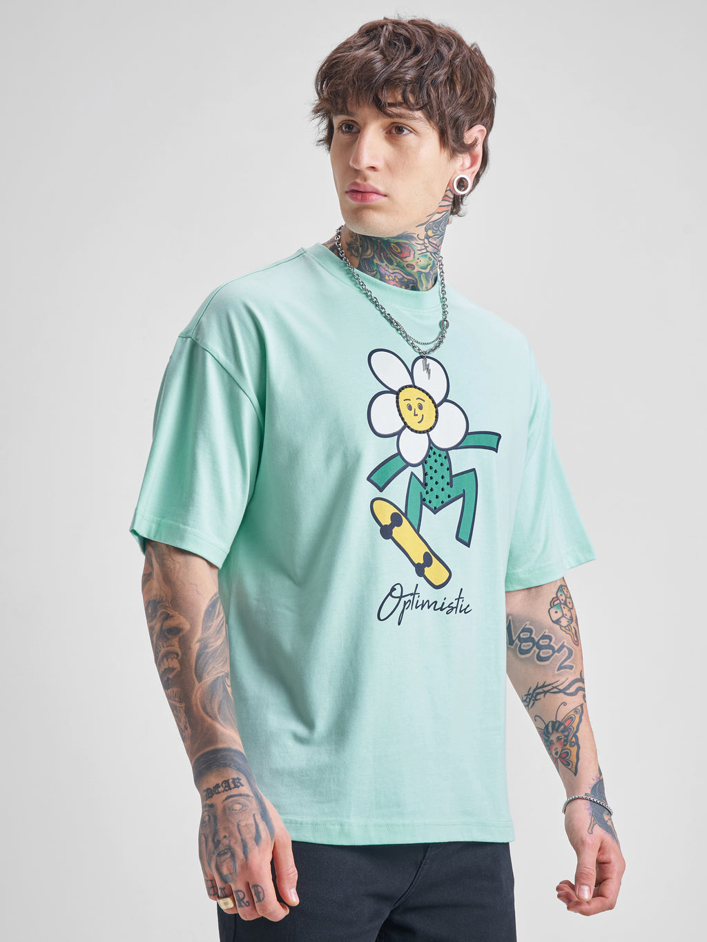 Highlander Men Green Printed Round Neck Oversized Fit T-Shirt - Green - Image 6