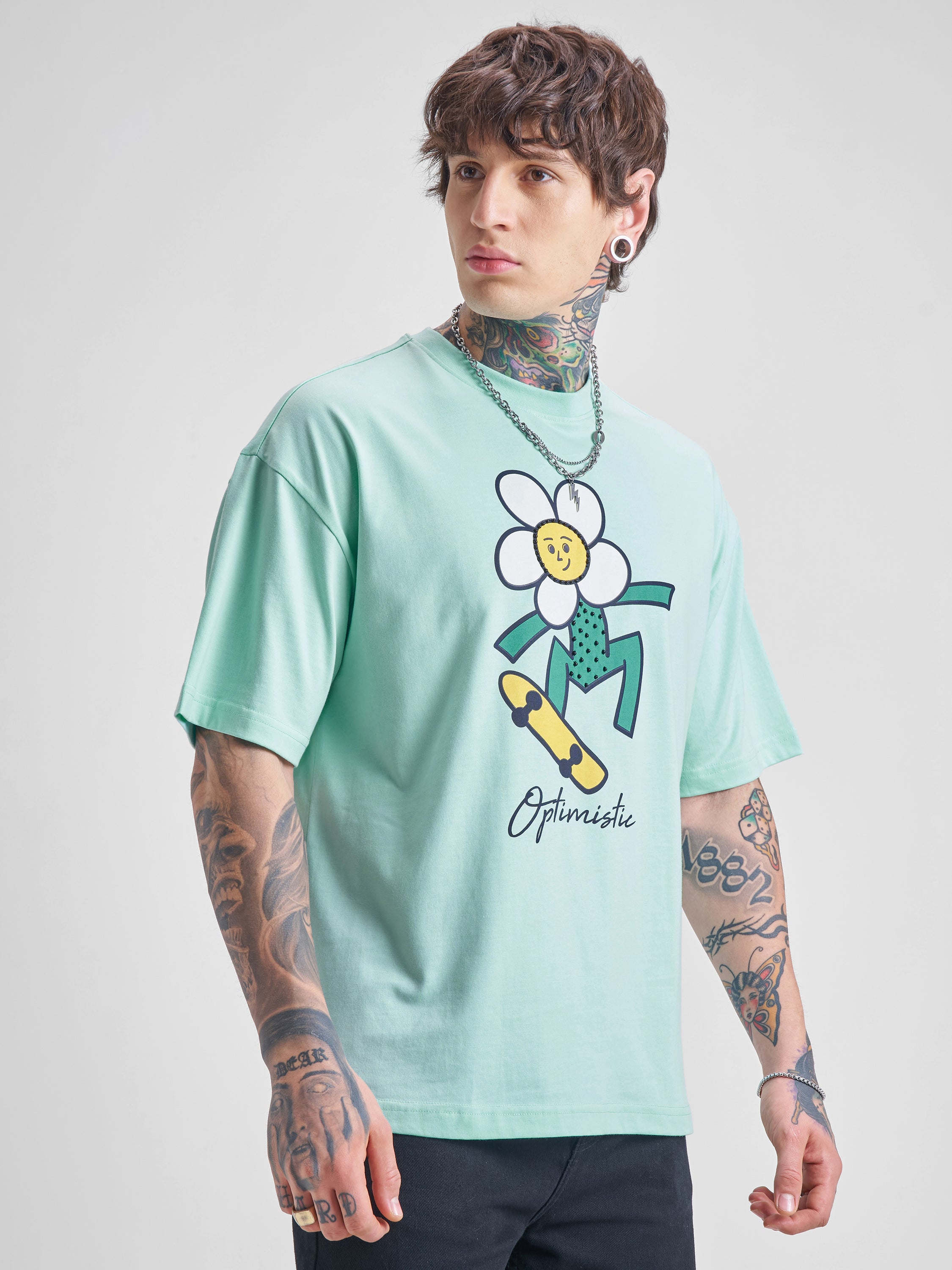 Highlander Men Green Printed Round Neck Oversized Fit T-Shirt - Green - Image 6