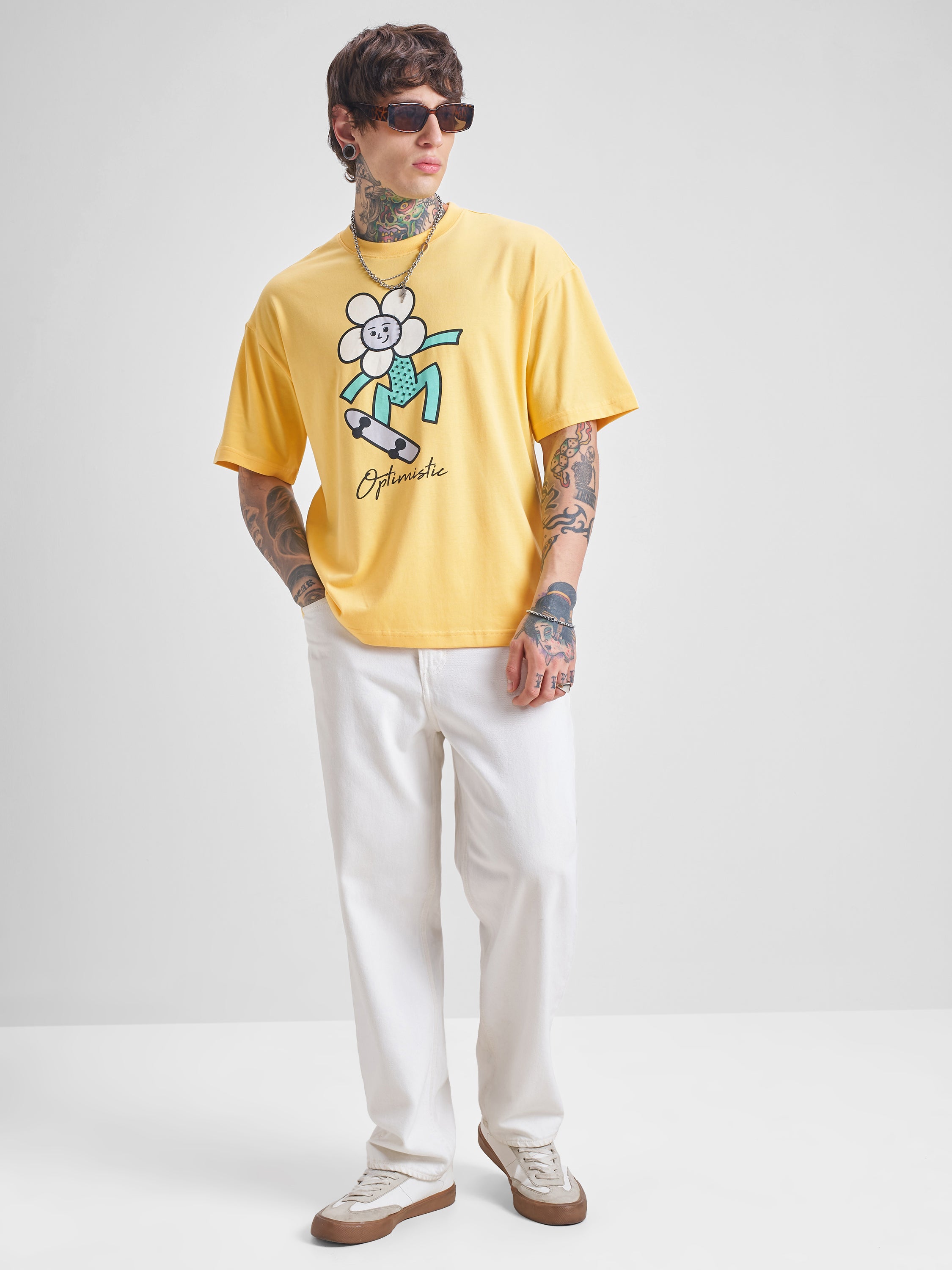 Highlander Men Yellow Printed Round Neck Oversized Fit T-Shirt - Yellow - Image 2