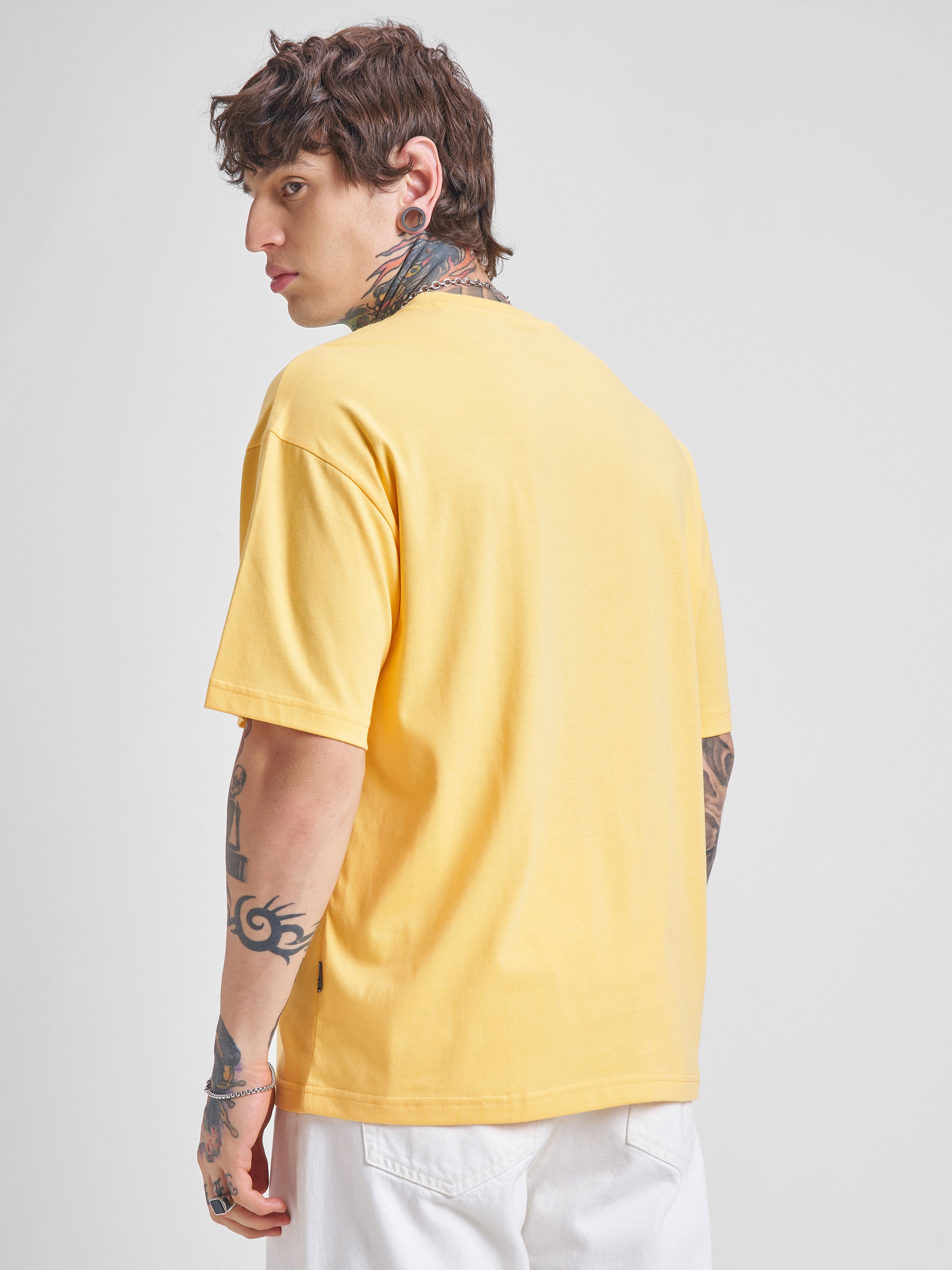Highlander Men Yellow Printed Round Neck Oversized Fit T-Shirt - Yellow - Image 3