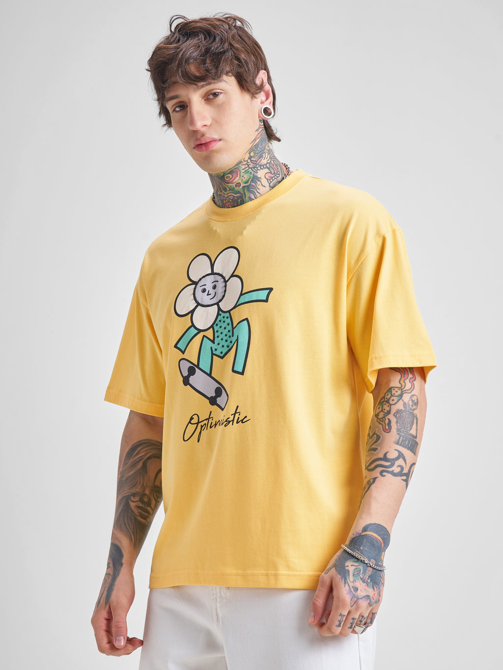 Highlander Men Yellow Printed Round Neck Oversized Fit T-Shirt - Yellow - Image 4