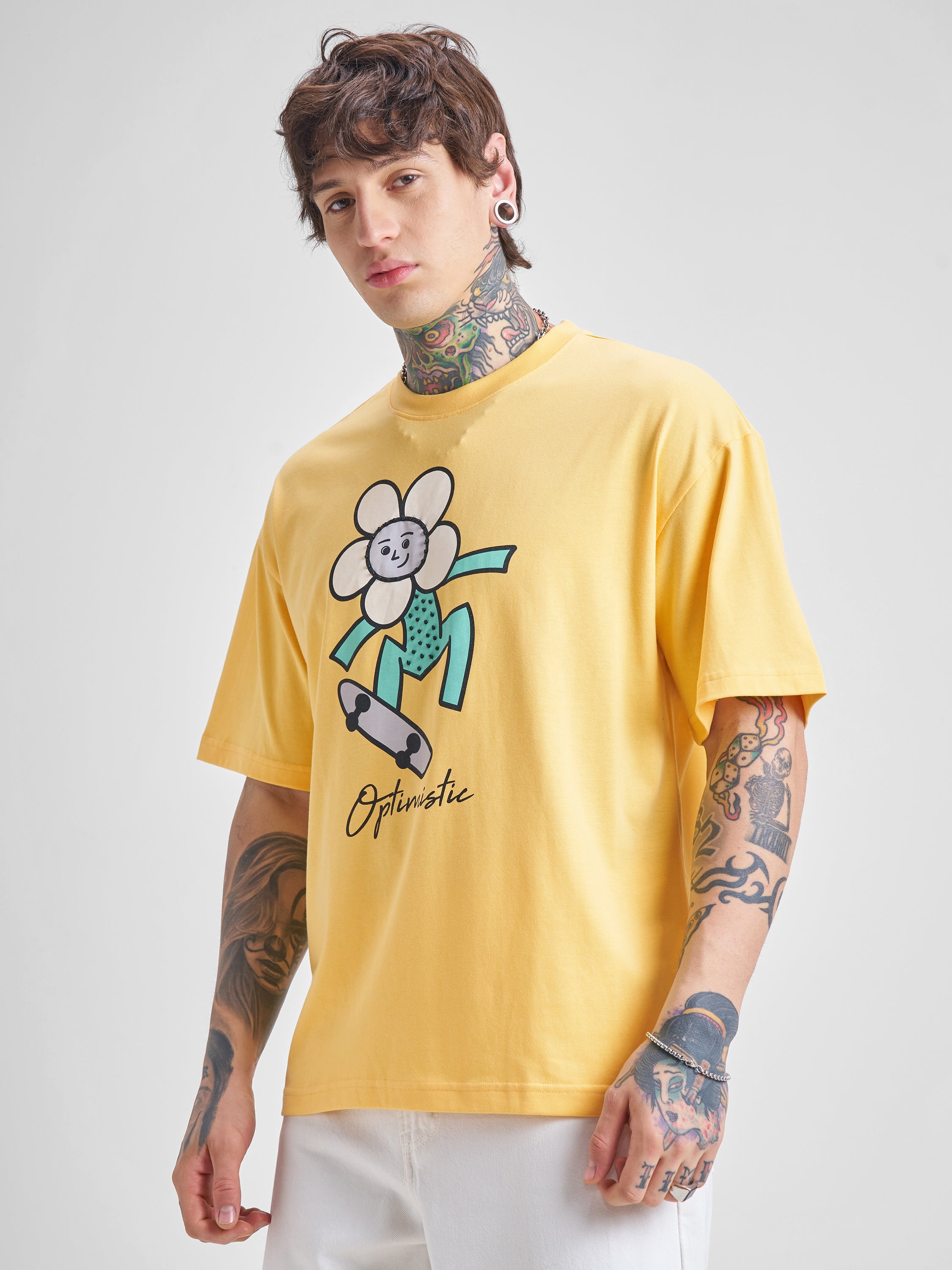 Highlander Men Yellow Printed Round Neck Oversized Fit T-Shirt - Yellow - Image 4