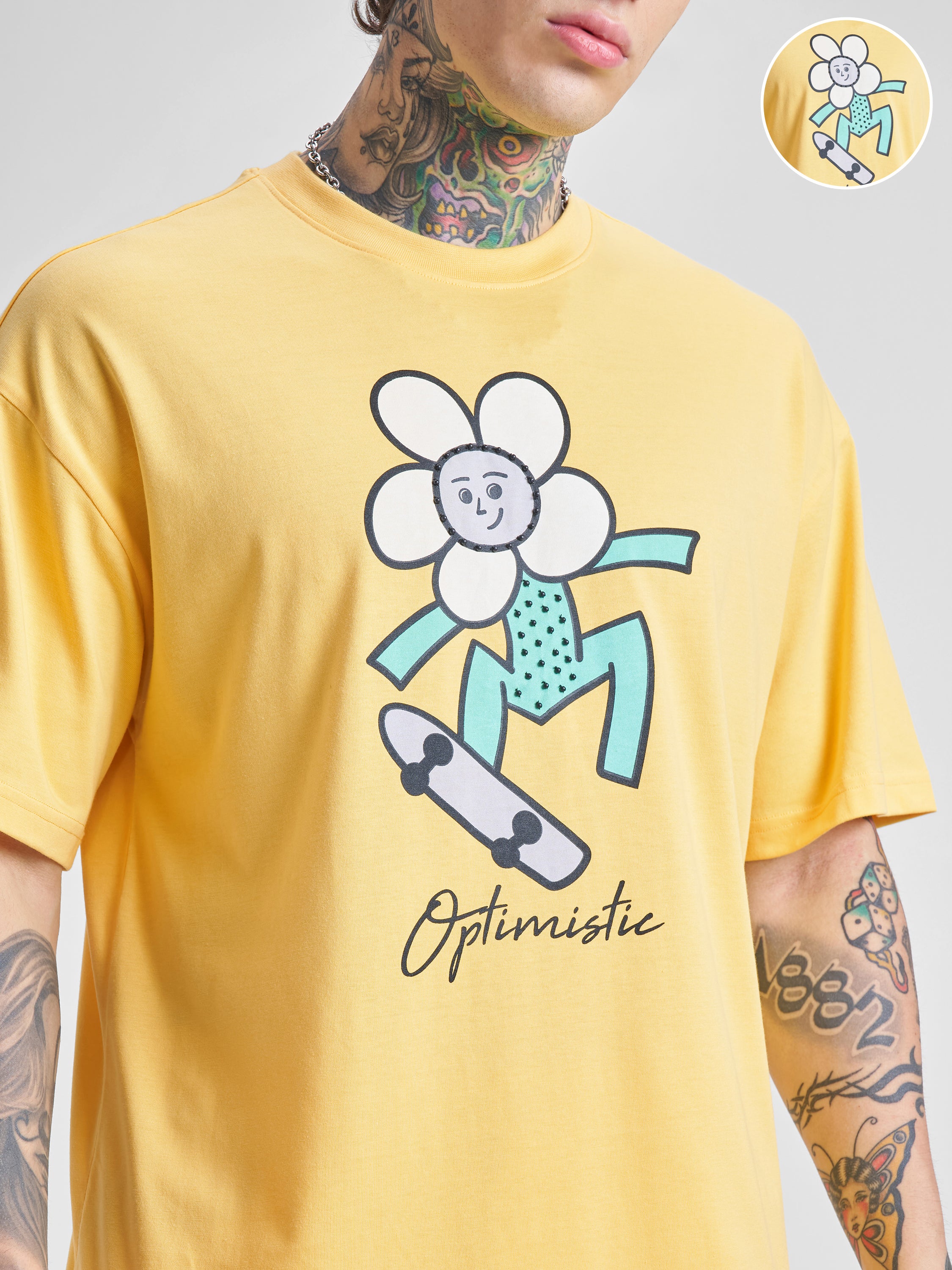 Highlander Men Yellow Printed Round Neck Oversized Fit T-Shirt - Yellow - Image 5