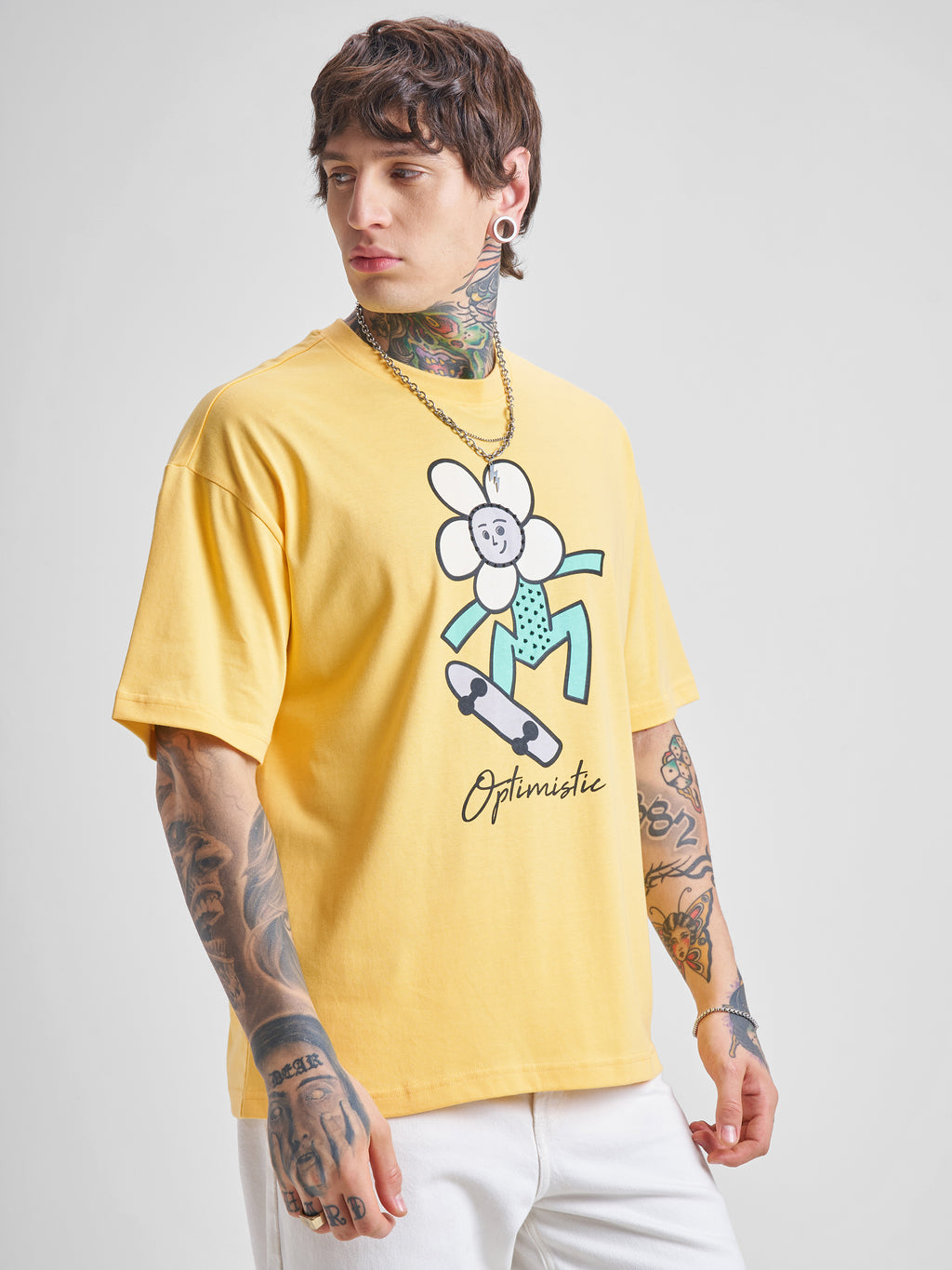 Highlander Men Yellow Printed Round Neck Oversized Fit T-Shirt - Yellow - Image 6