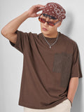 Highlander Men Brown Solid Round Neck Oversized Fit T-Shirt - Brown - Image 1