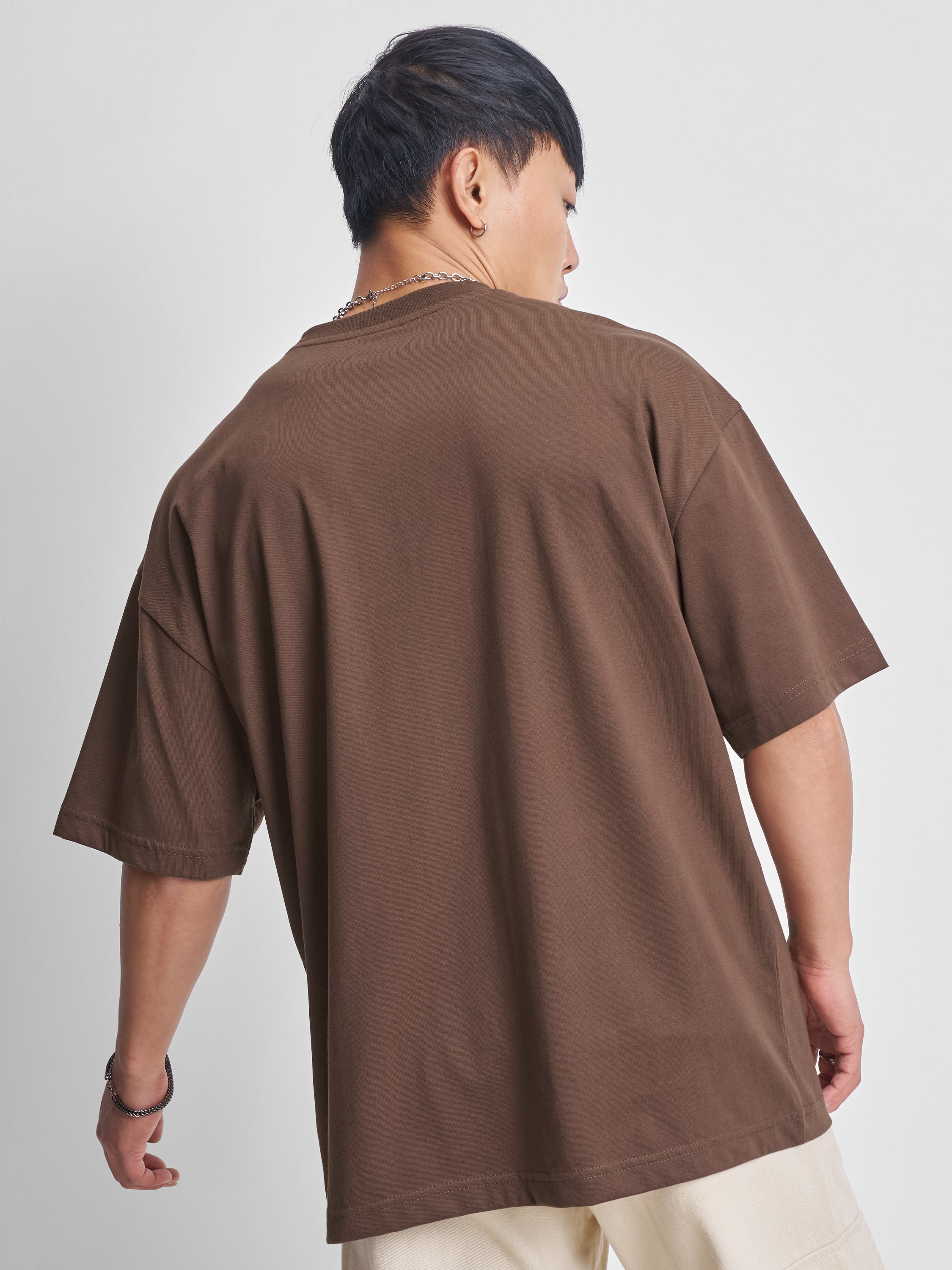 Highlander Men Brown Solid Round Neck Oversized Fit T-Shirt - Brown - Image 3