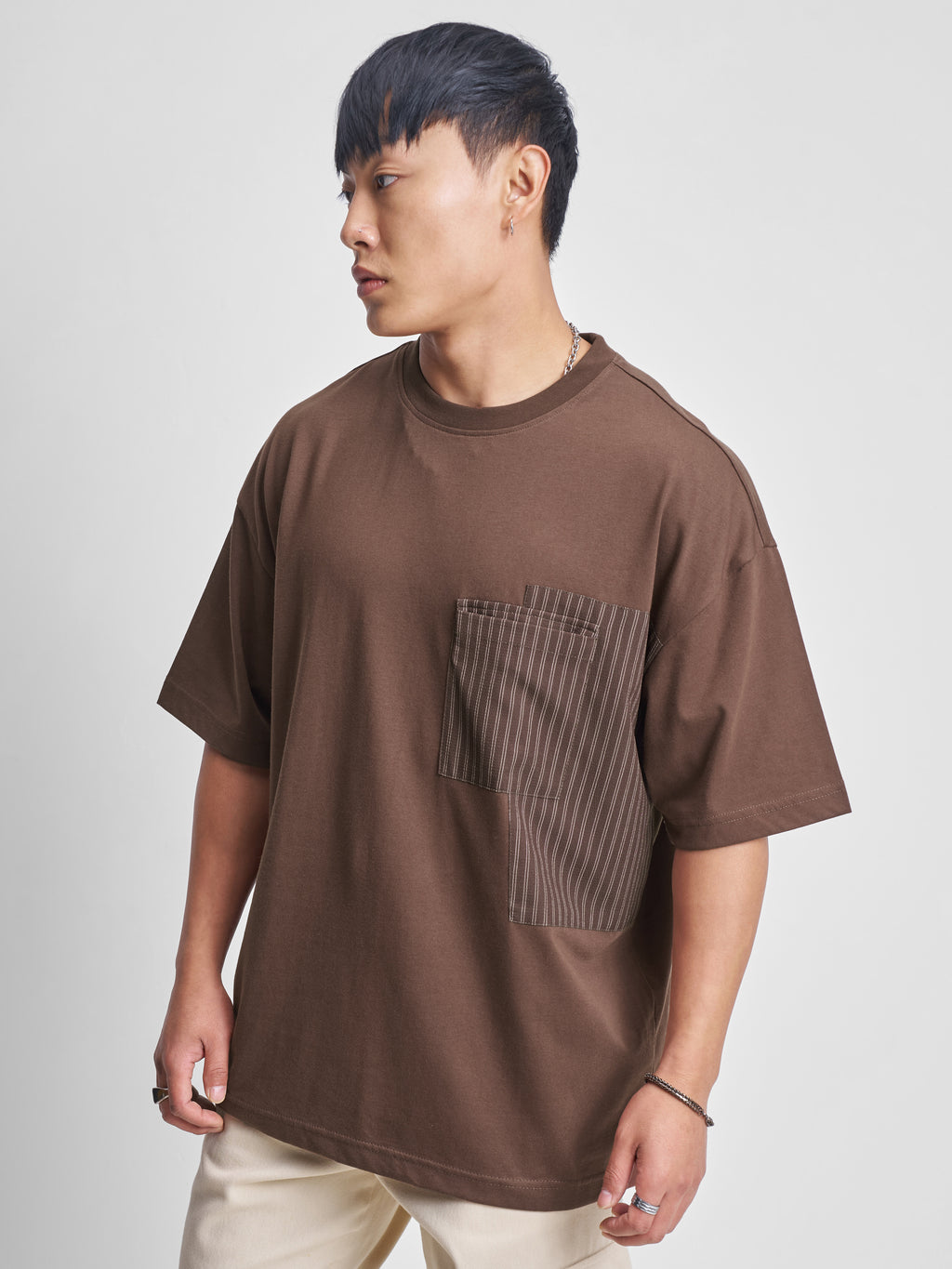 Highlander Men Brown Solid Round Neck Oversized Fit T-Shirt - Brown - Image 4