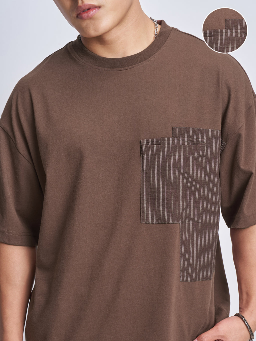 Highlander Men Brown Solid Round Neck Oversized Fit T-Shirt - Brown - Image 5