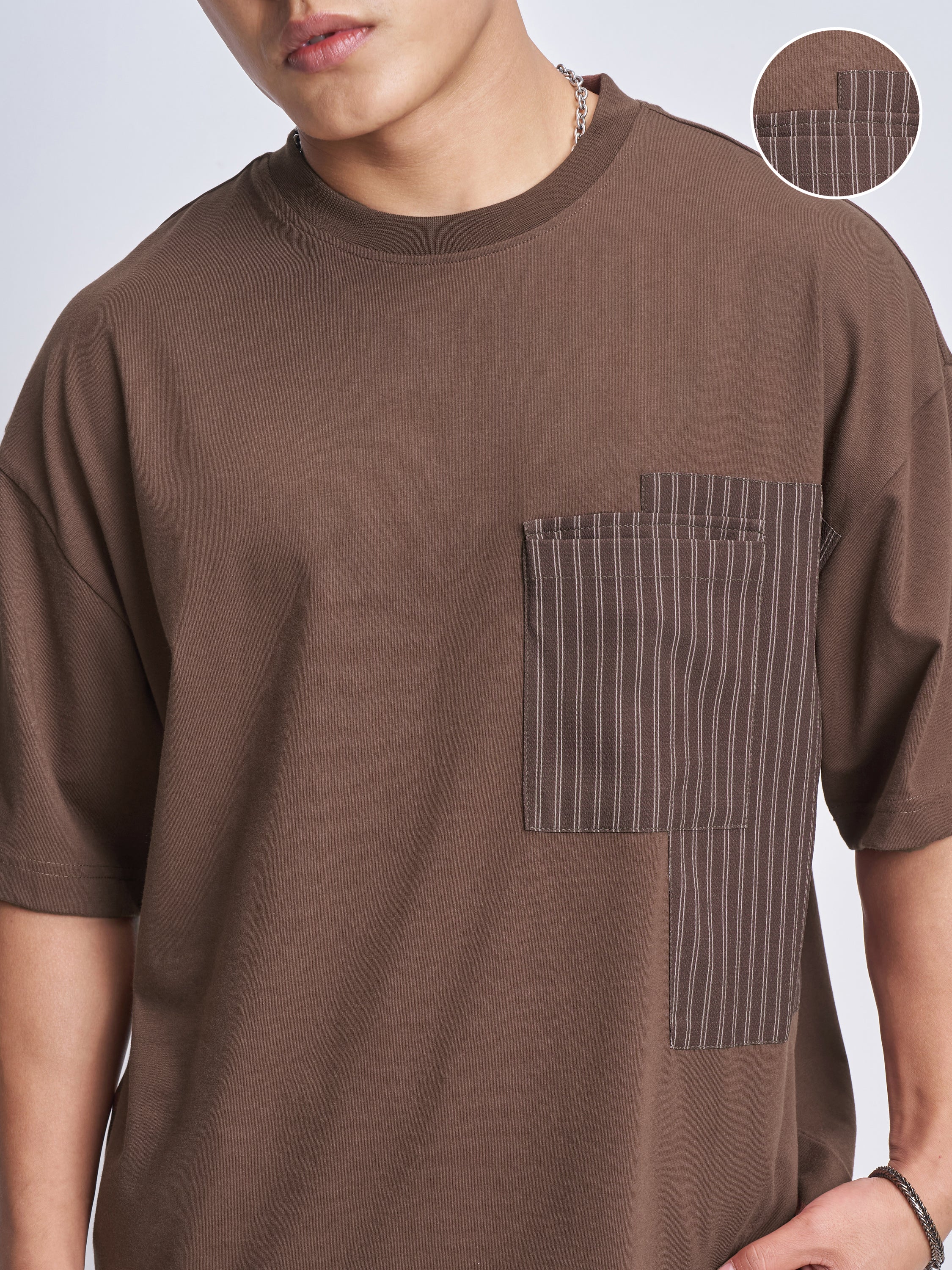 Highlander Men Brown Solid Round Neck Oversized Fit T-Shirt - Brown - Image 5