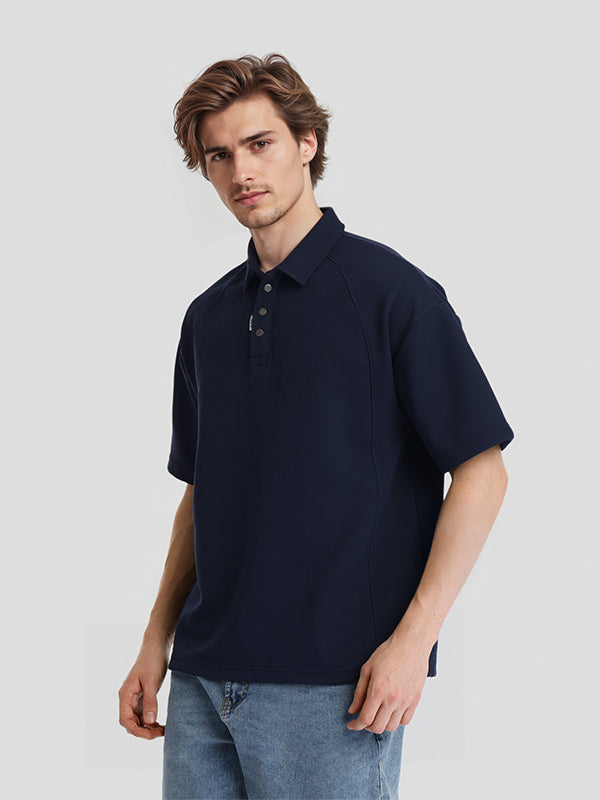 Highlander Men Navy Blue Solid Polo Collar T-Shirt - Navy Blue - Image 4