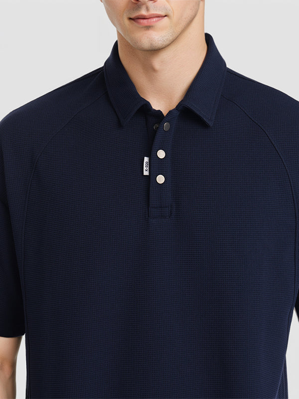 Highlander Men Navy Blue Solid Polo Collar T-Shirt - Navy Blue - Image 5