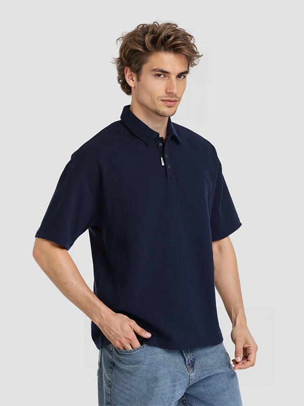 Highlander Men Navy Blue Solid Polo Collar T-Shirt - Navy Blue - Image 6