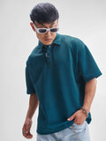 Highlander Men Teal Self Design Polo Collar T-Shirt - Teal - Image 1