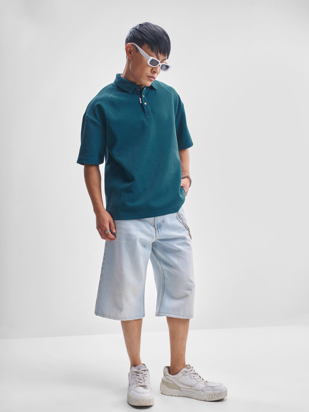 Highlander Men Teal Self Design Polo Collar T-Shirt - Teal - Image 2