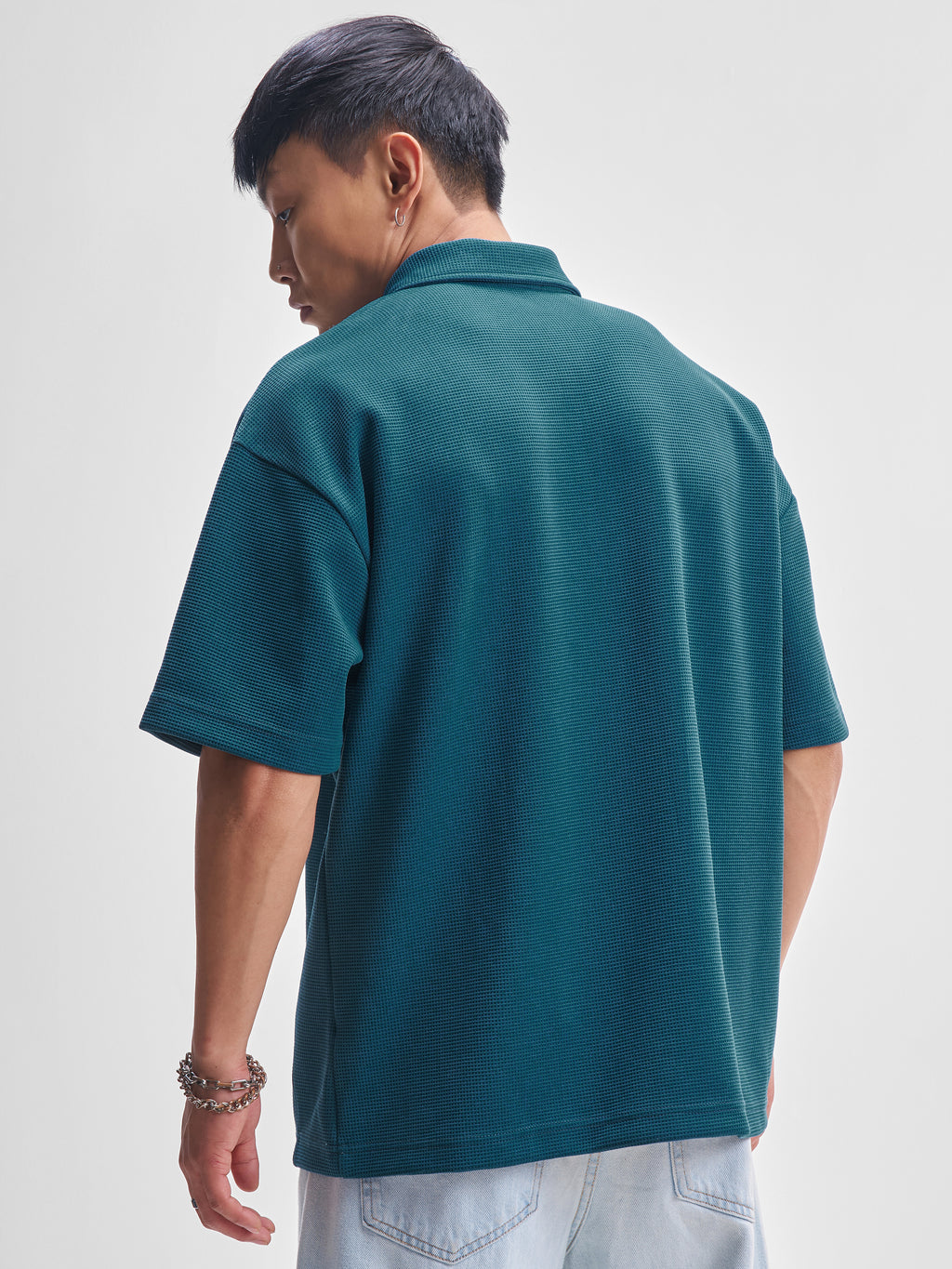 Highlander Men Teal Self Design Polo Collar T-Shirt - Teal - Image 3