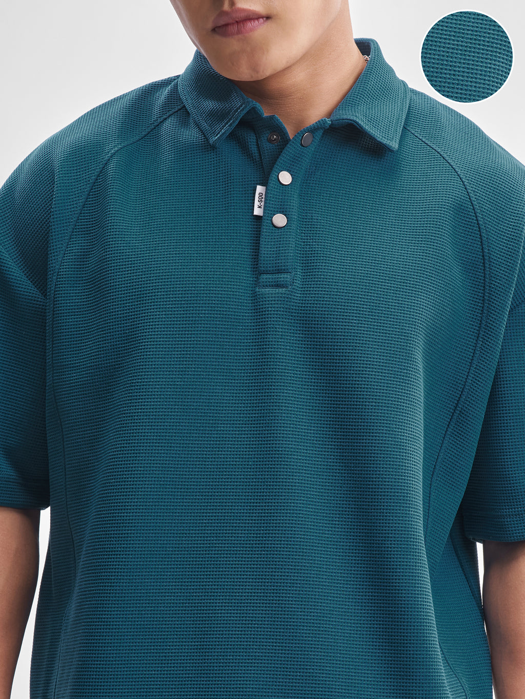 Highlander Men Teal Self Design Polo Collar T-Shirt - Teal - Image 5