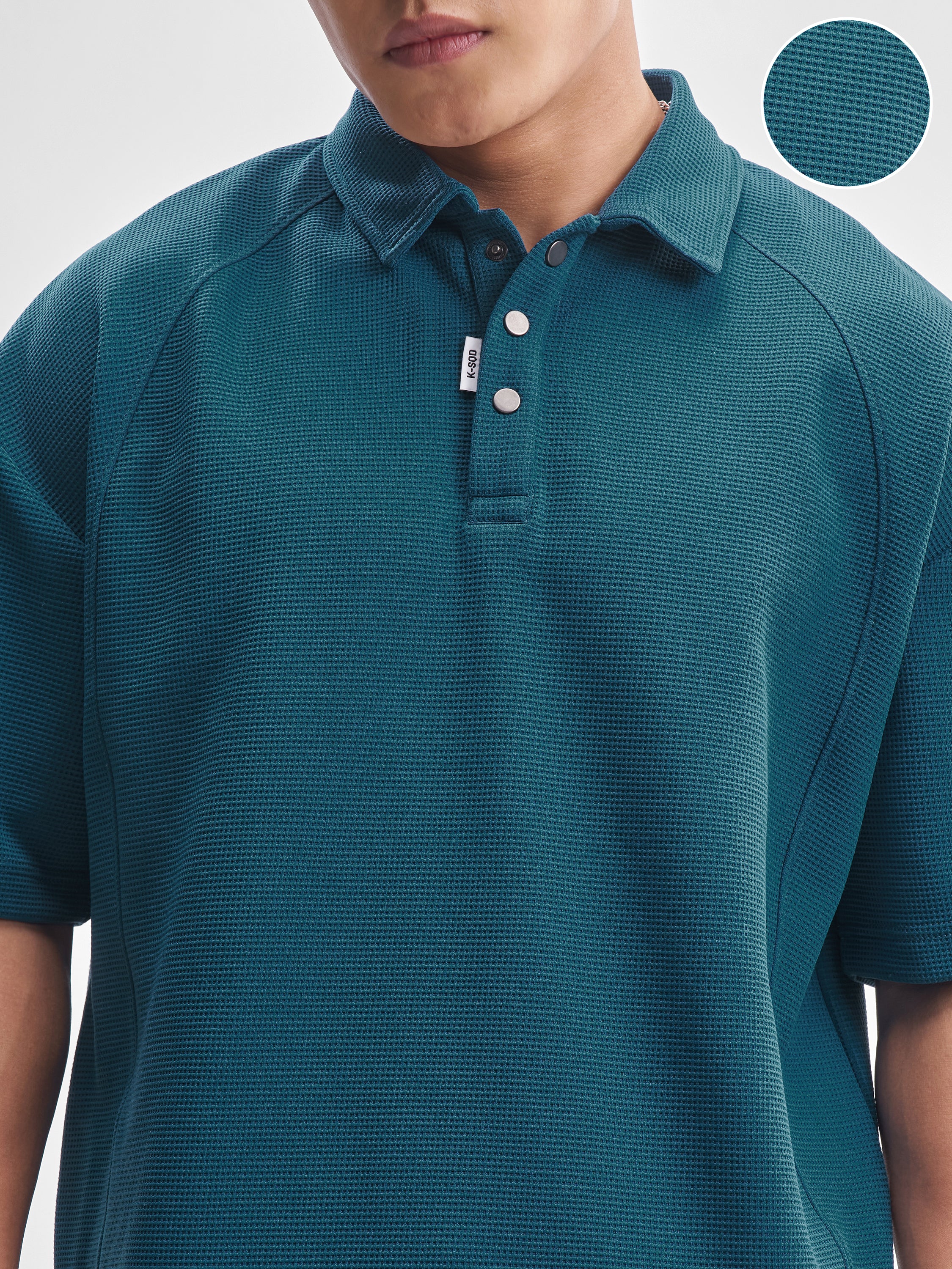 Highlander Men Teal Self Design Polo Collar T-Shirt - Teal - Image 5