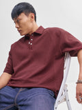 Highlander Men Maroon Self Design Polo Collar T-Shirt - Maroon - Image 1