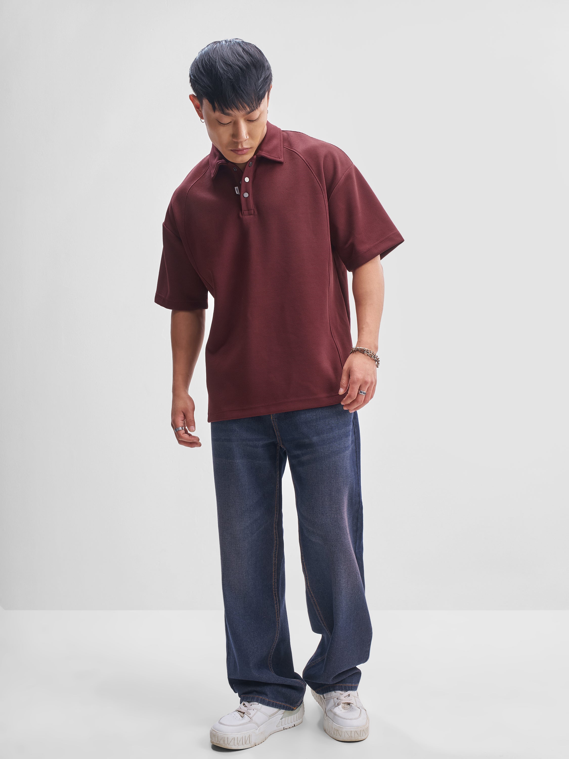Highlander Men Maroon Self Design Polo Collar T-Shirt - Maroon - Image 2
