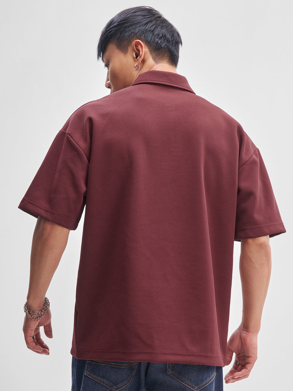 Highlander Men Maroon Self Design Polo Collar T-Shirt - Maroon - Image 3