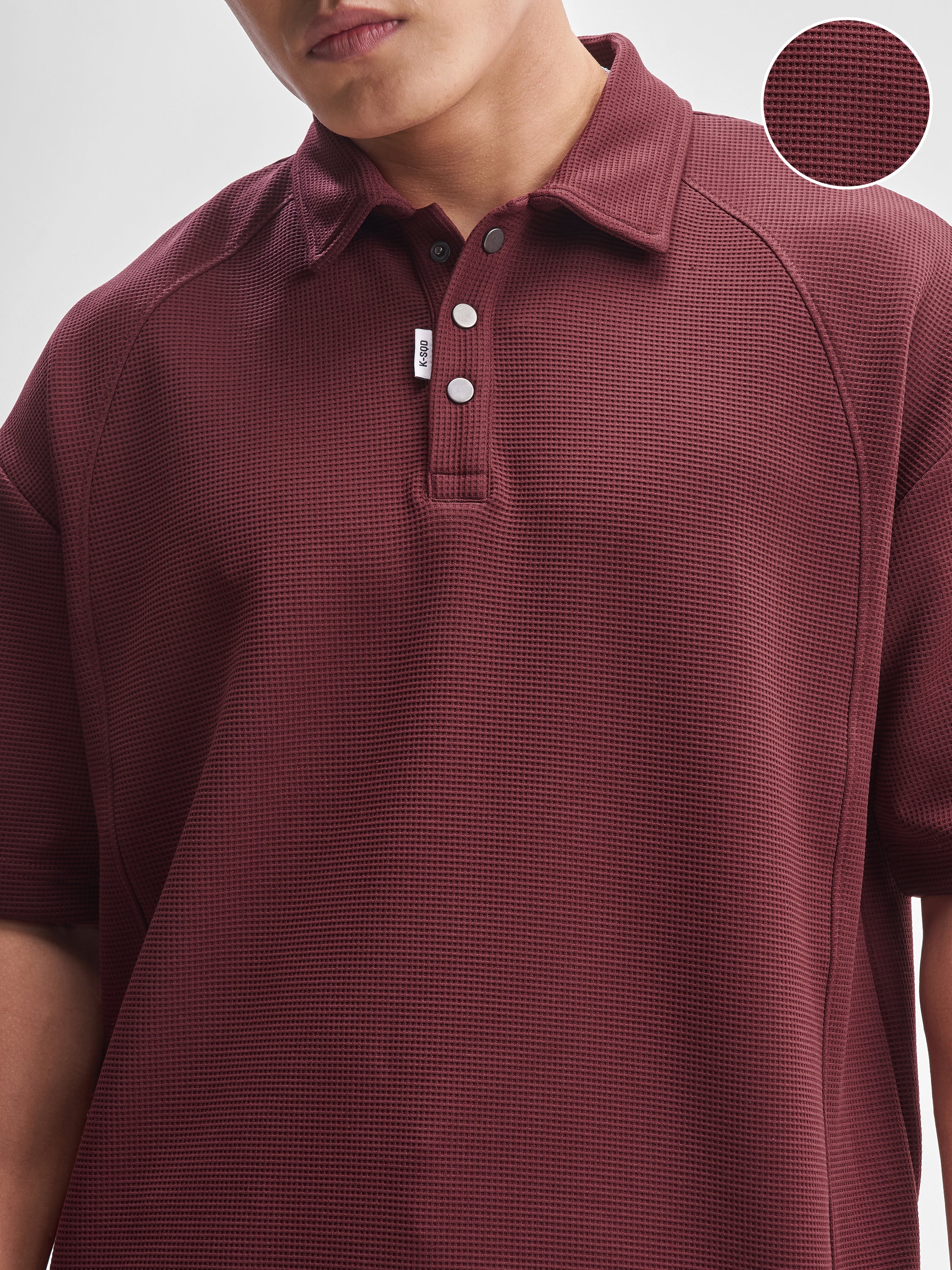Highlander Men Maroon Self Design Polo Collar T-Shirt - Maroon - Image 5