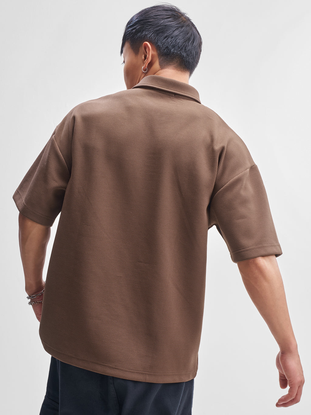 Highlander Men Brown Self Design Polo Collar T-Shirt - Brown - Image 3
