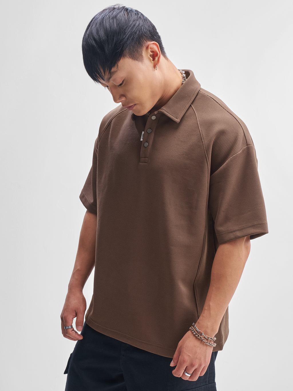 Highlander Men Brown Self Design Polo Collar T-Shirt - Brown - Image 4