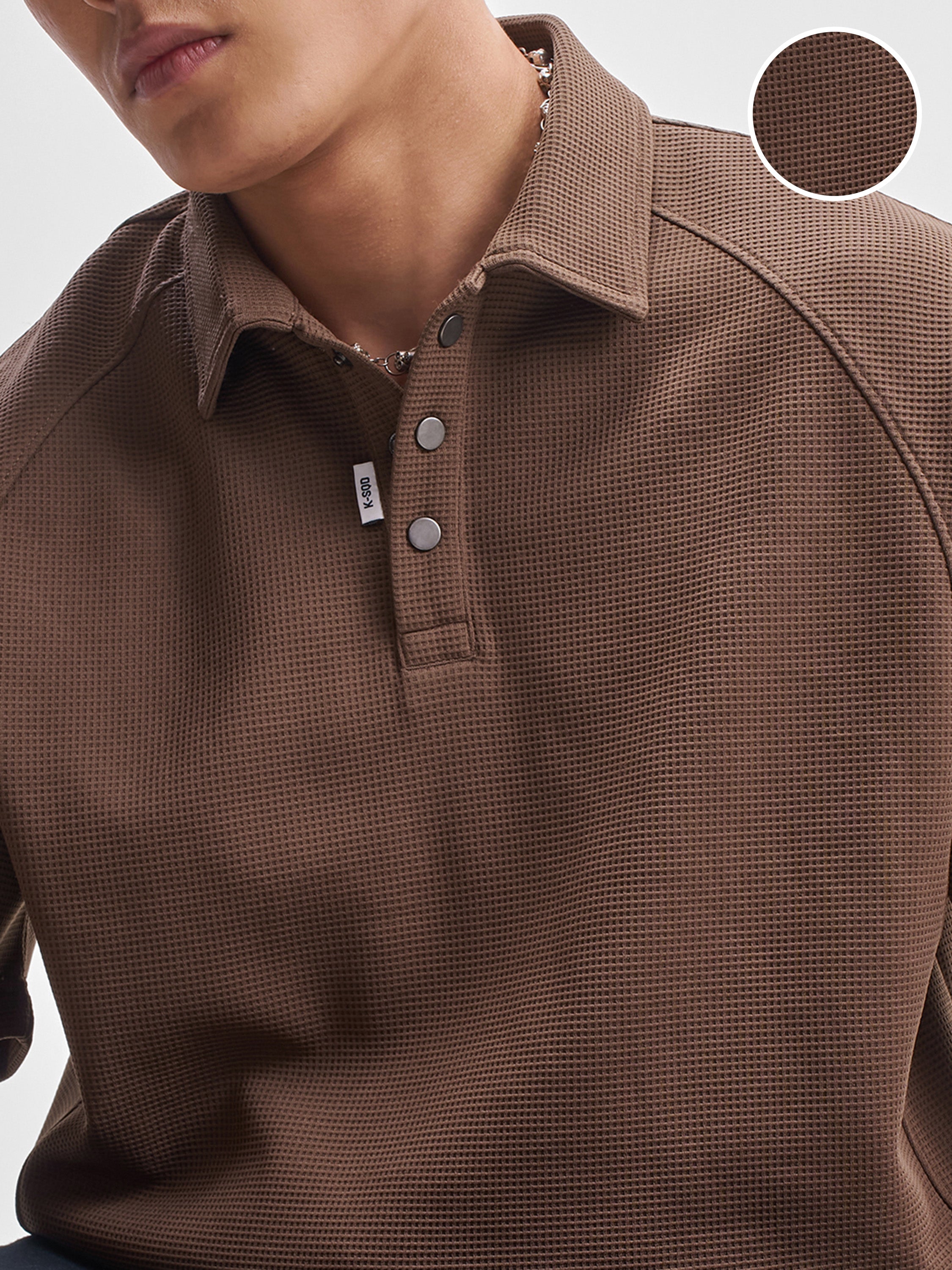 Highlander Men Brown Self Design Polo Collar T-Shirt - Brown - Image 5