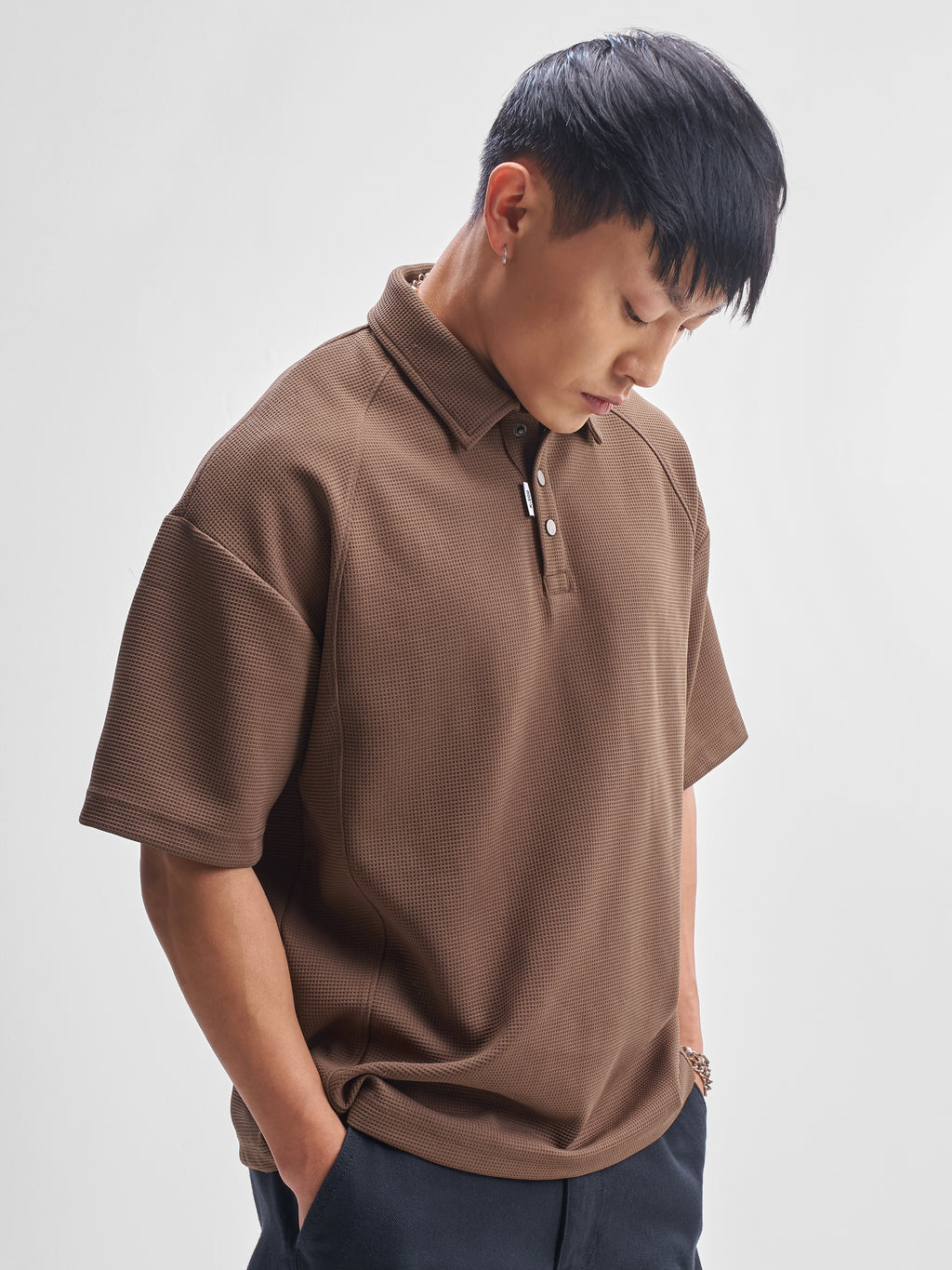 Highlander Men Brown Self Design Polo Collar T-Shirt - Brown - Image 6