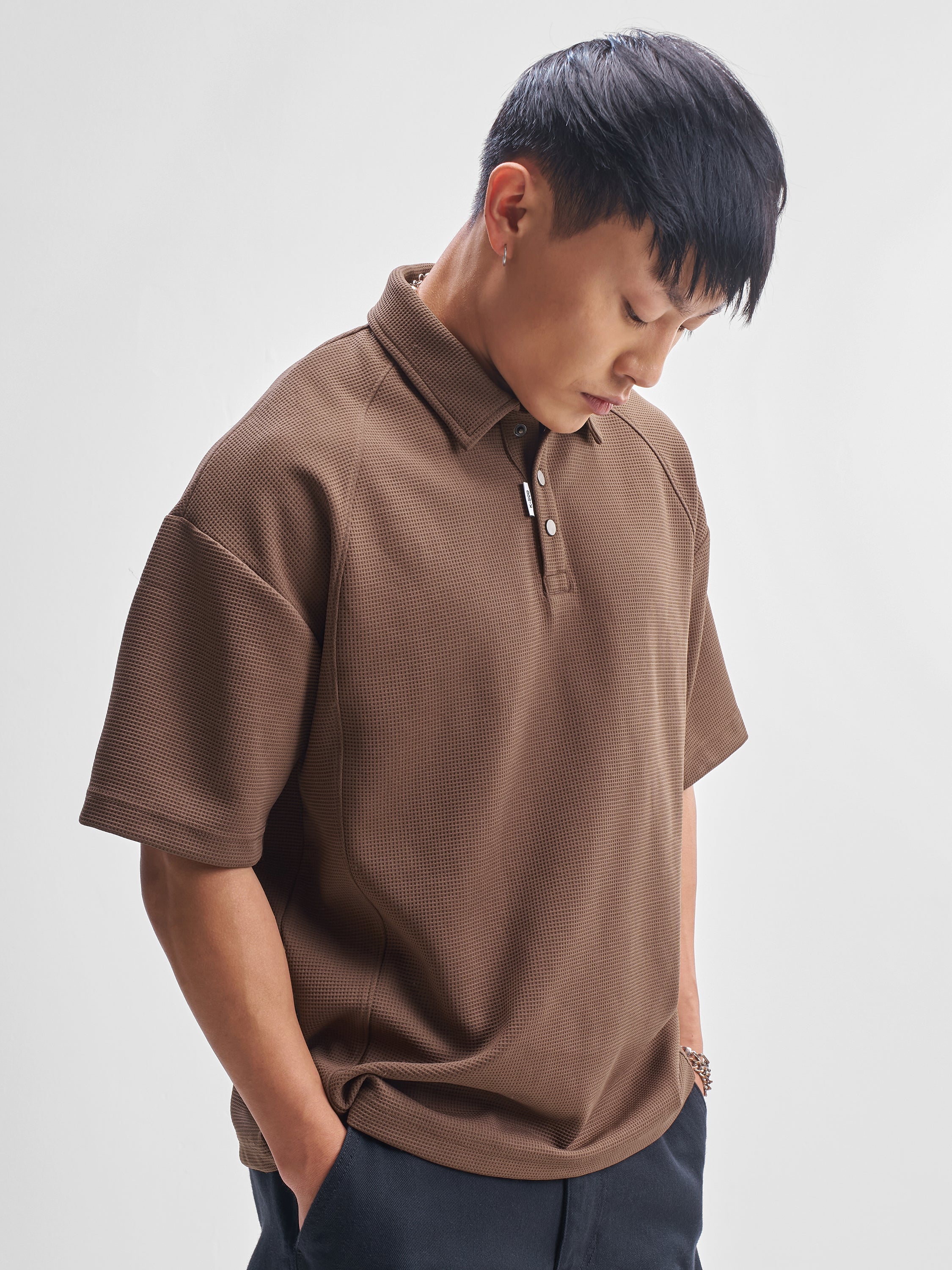 Highlander Men Brown Self Design Polo Collar T-Shirt - Brown - Image 6