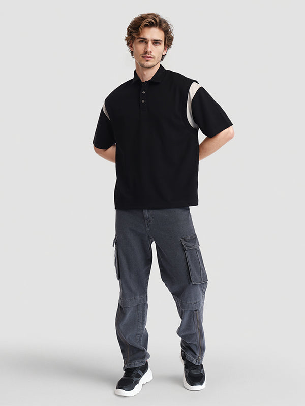 Highlander Men Black Solid Polo Collar T-Shirt - Black - Image 2