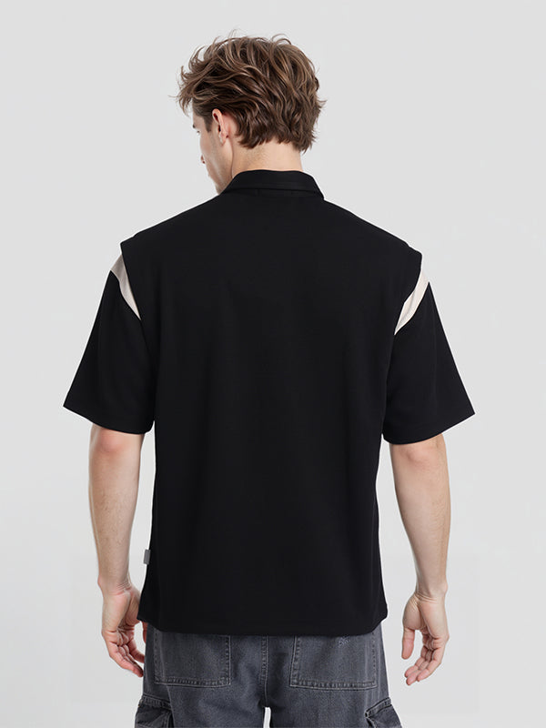 Highlander Men Black Solid Polo Collar T-Shirt - Black - Image 3