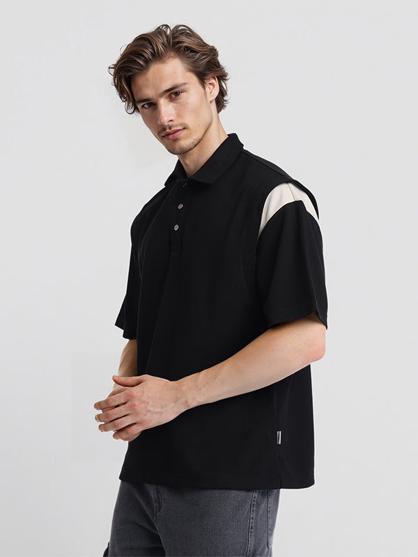 Highlander Men Black Solid Polo Collar T-Shirt - Black - Image 4
