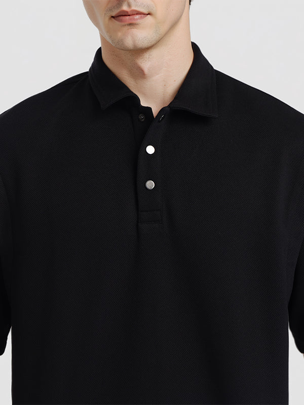Highlander Men Black Solid Polo Collar T-Shirt - Black - Image 5