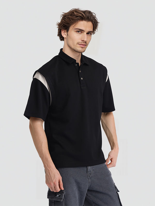 Highlander Men Black Solid Polo Collar T-Shirt - Black - Image 6