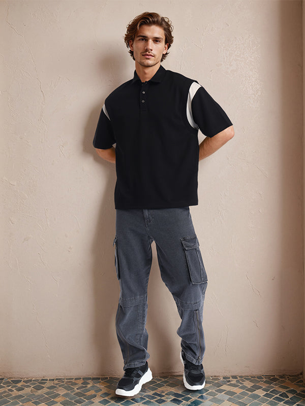 Highlander Men Black Solid Polo Collar T-Shirt - Black - Image 7