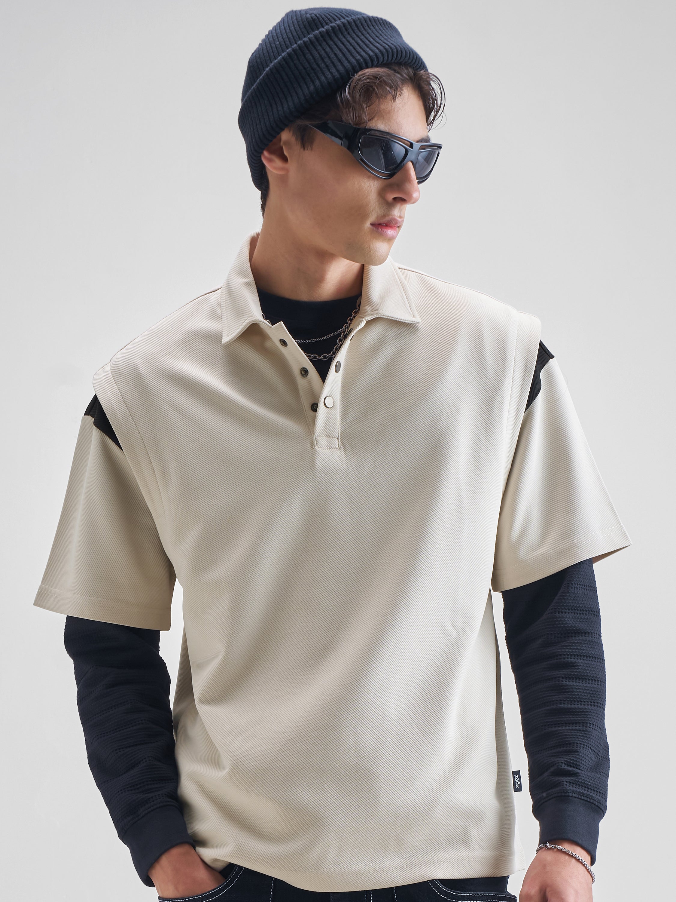 Highlander Men Cream Solid Polo Collar Fit T-Shirt - Cream - Image 1