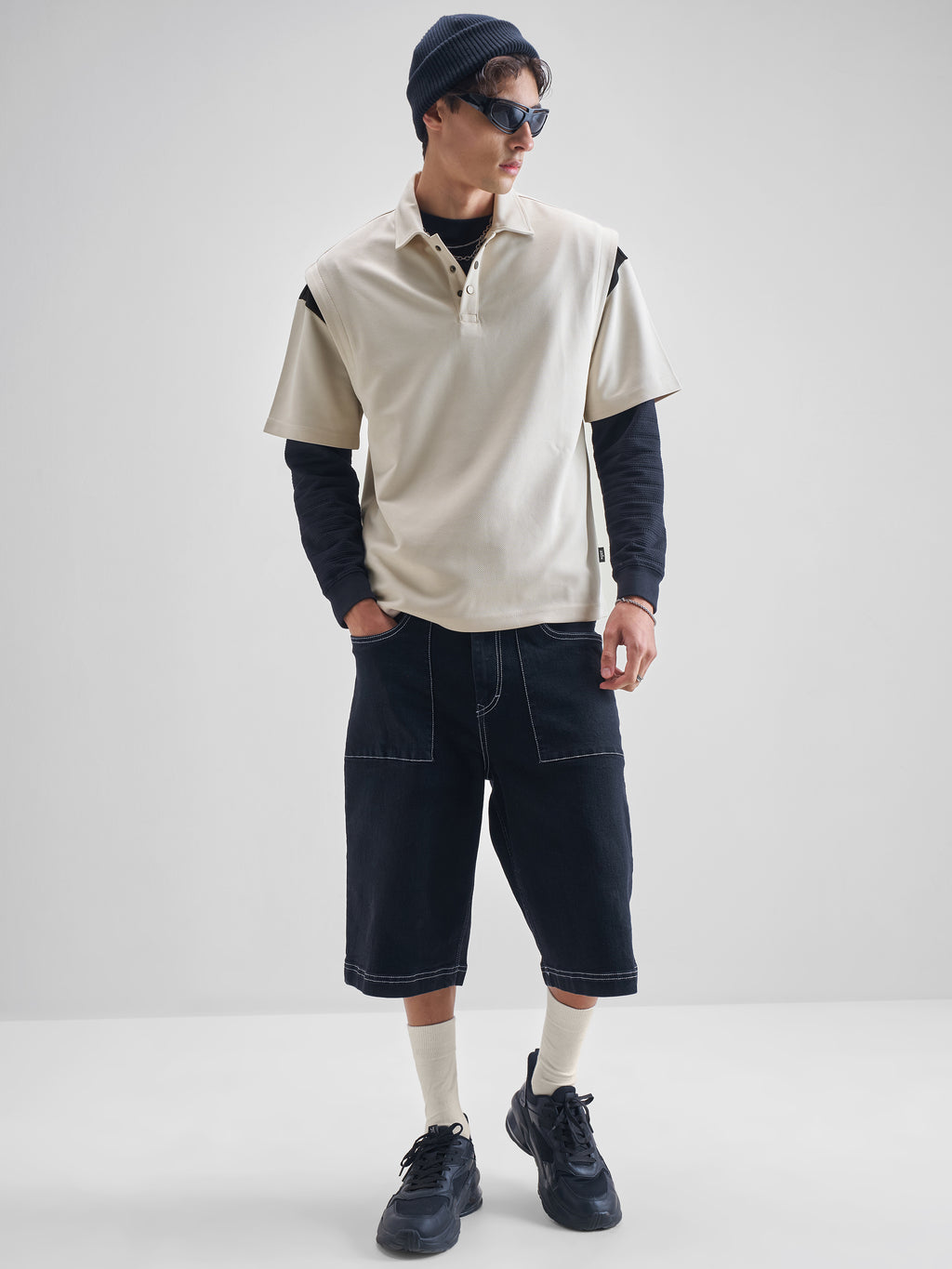 Highlander Men Cream Solid Polo Collar Fit T-Shirt - Cream - Image 2