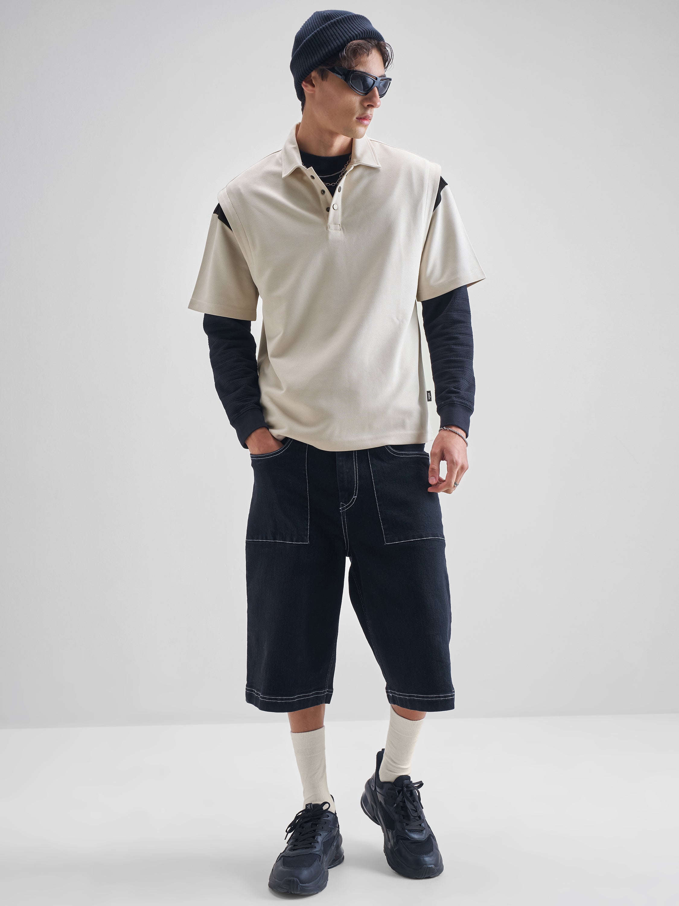 Highlander Men Cream Solid Polo Collar Fit T-Shirt - Cream - Image 2