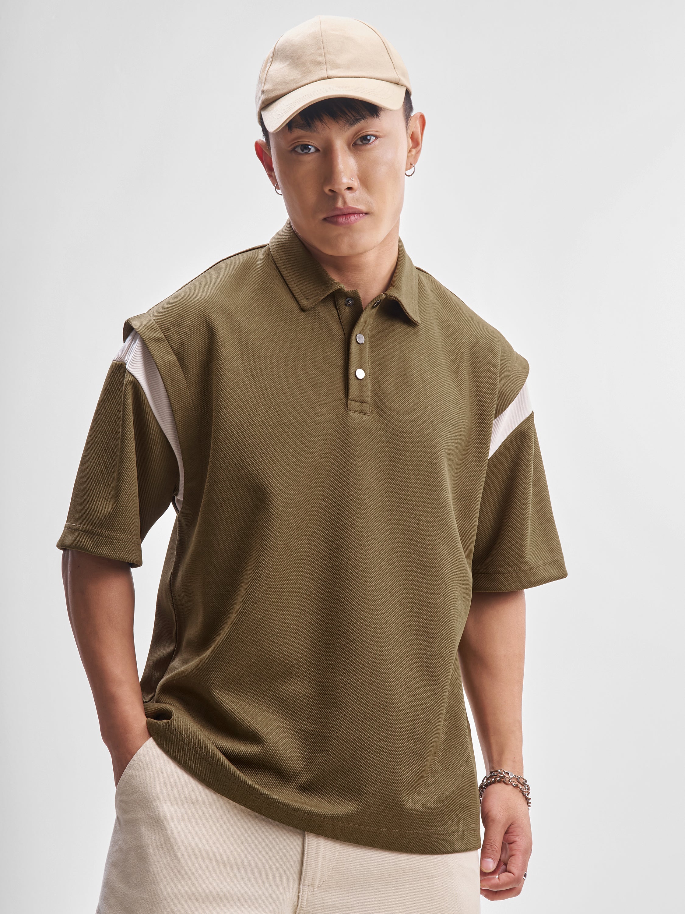 Highlander Men Brown Self Design Polo Collar T-Shirt - Brown - Image 1