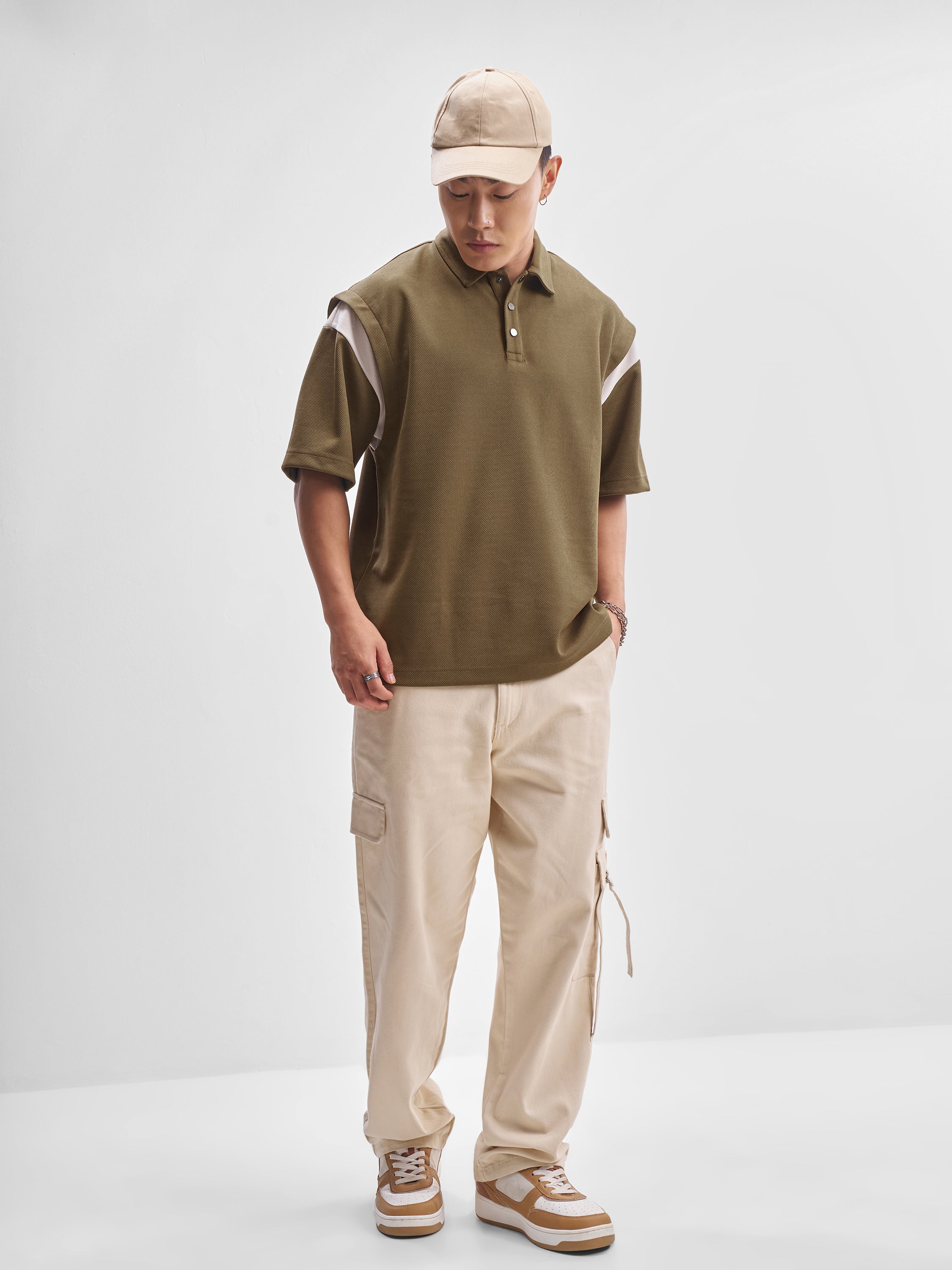 Highlander Men Brown Self Design Polo Collar T-Shirt - Brown - Image 2