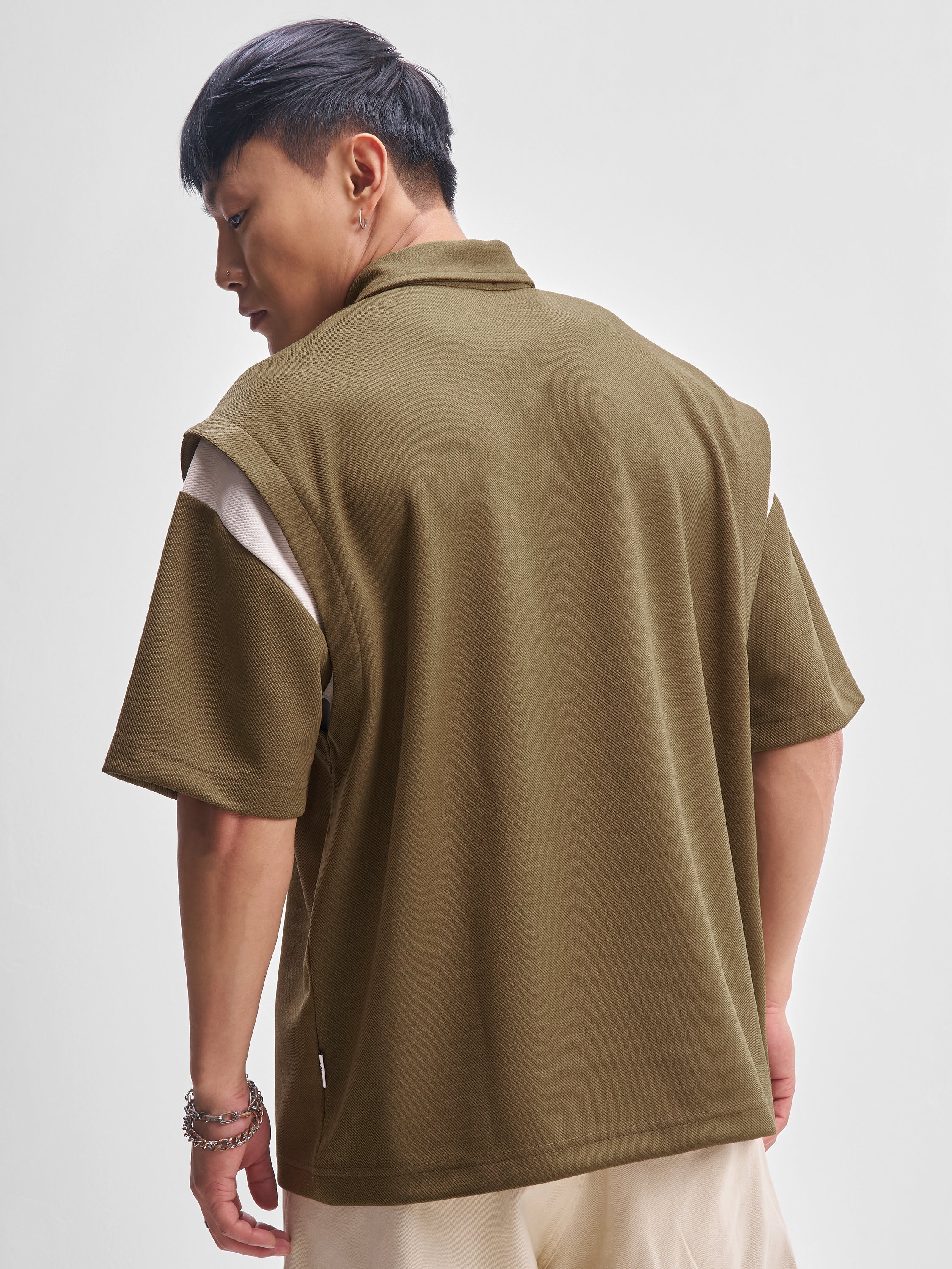 Highlander Men Brown Self Design Polo Collar T-Shirt - Brown - Image 3