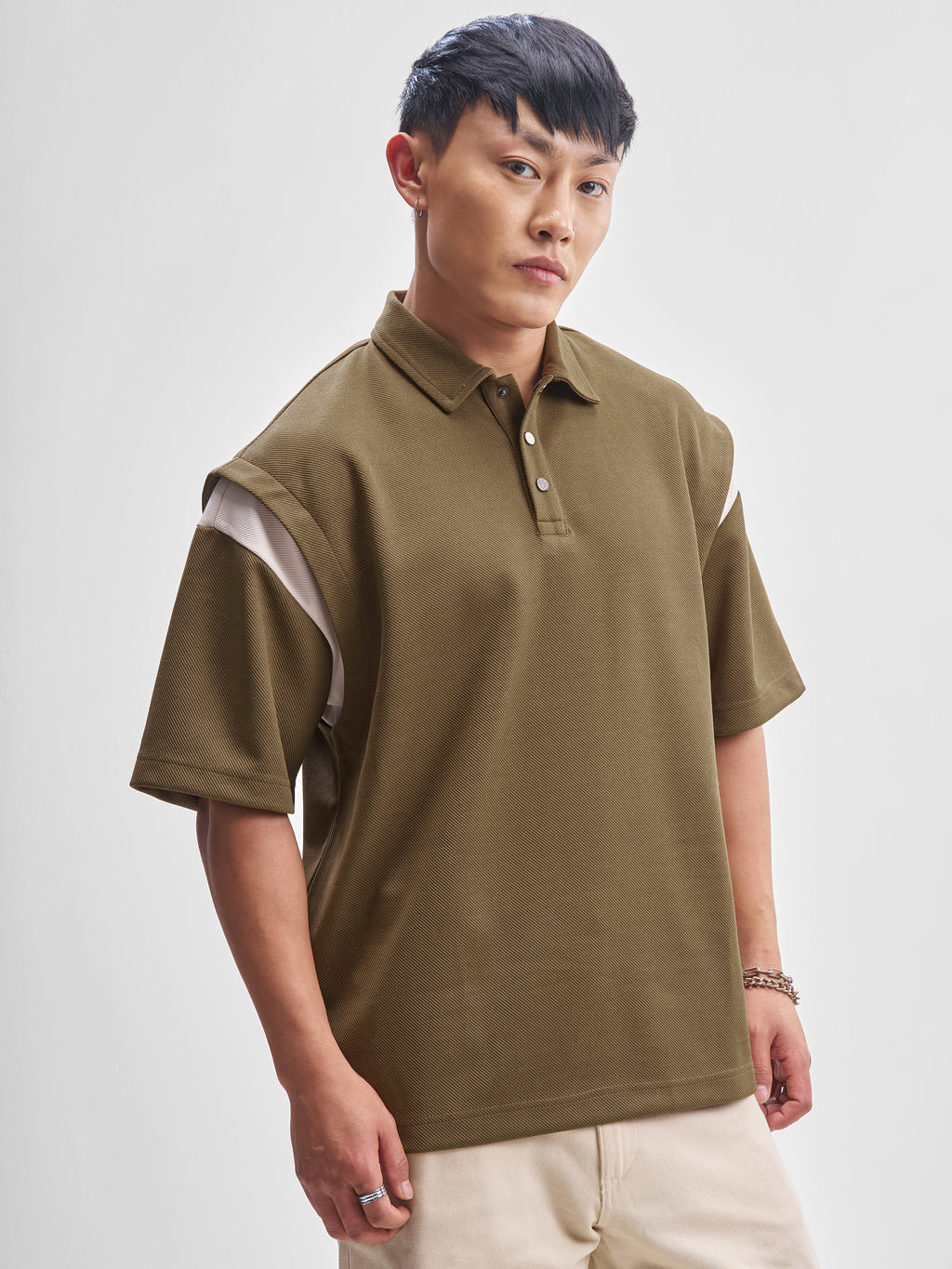 Highlander Men Brown Self Design Polo Collar T-Shirt - Brown - Image 6