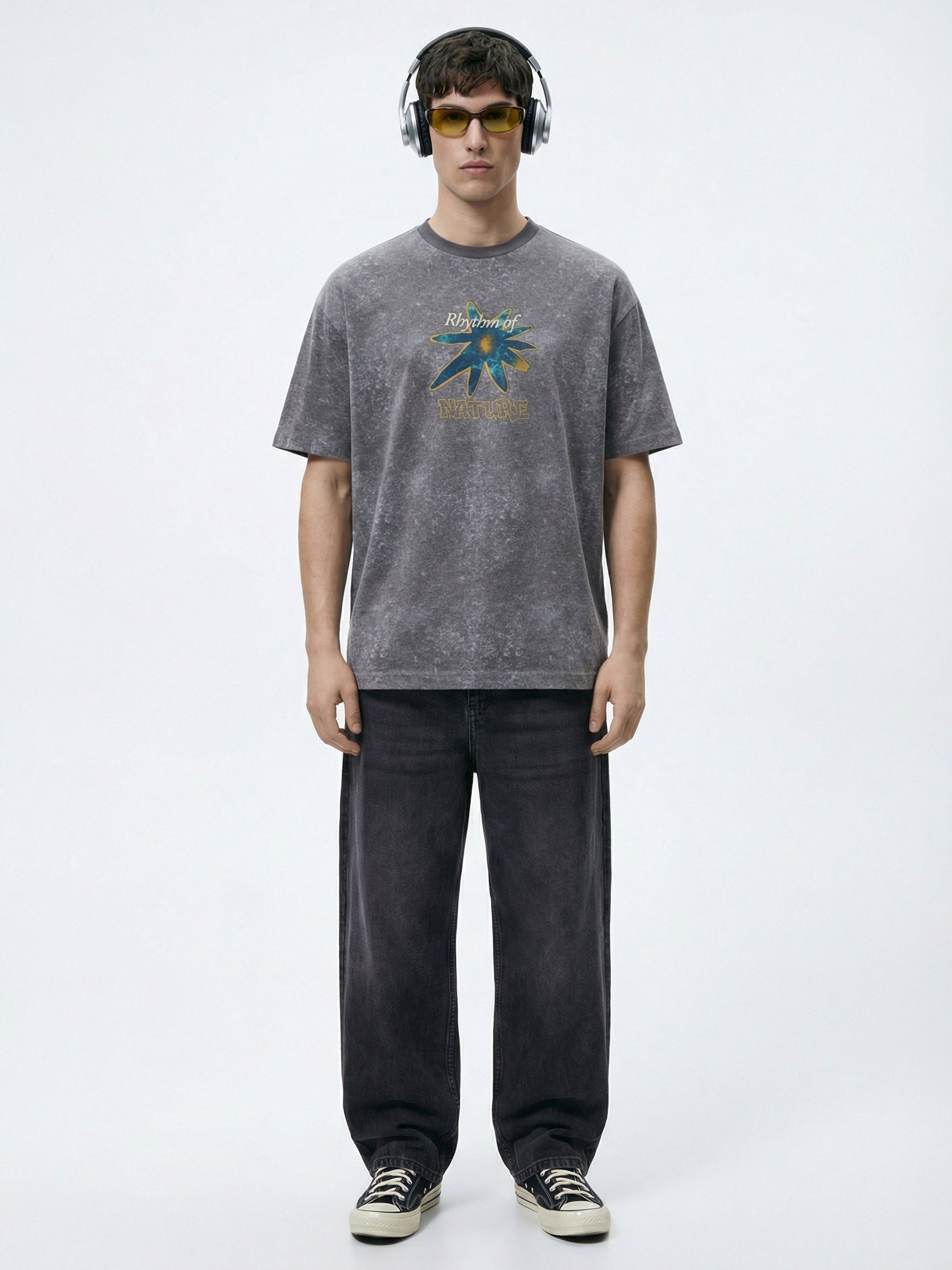 Highlander Men Grey Printed Round Neck Oversized Fit T-Shirt - Grey - Image 4