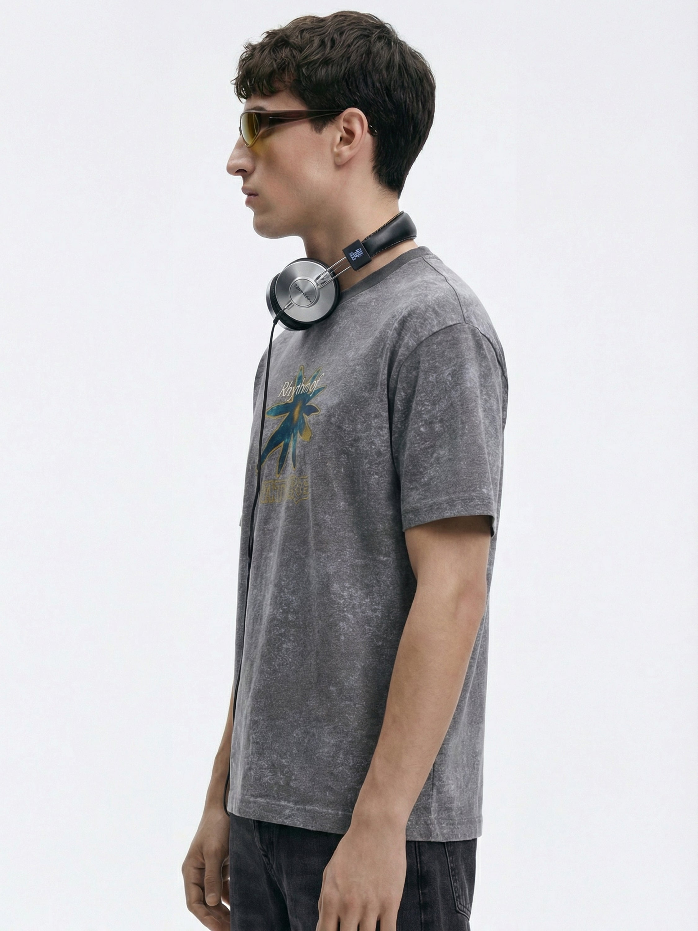 Highlander Men Grey Printed Round Neck Oversized Fit T-Shirt - Grey - Image 6