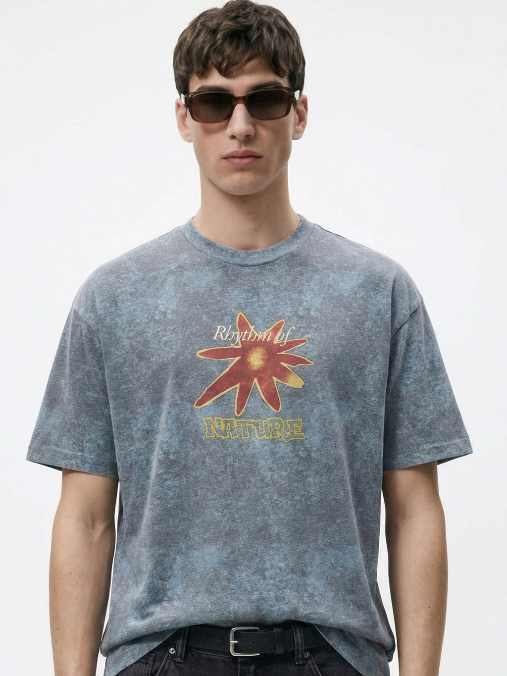 Highlander Men Blue Printed Round Neck Oversized Fit T-Shirt - Blue - Image 3