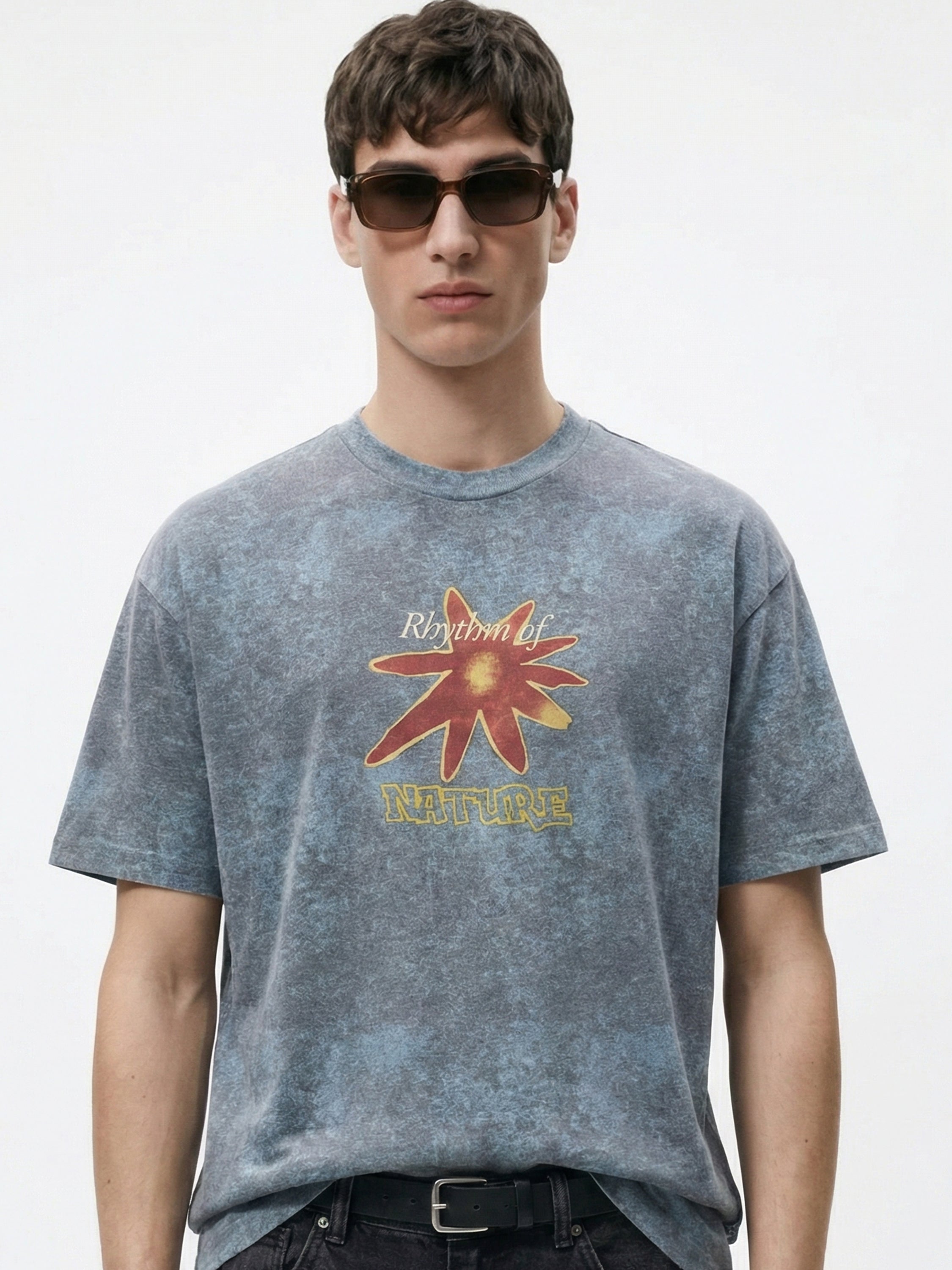 Highlander Men Blue Printed Round Neck Oversized Fit T-Shirt - Blue - Image 3